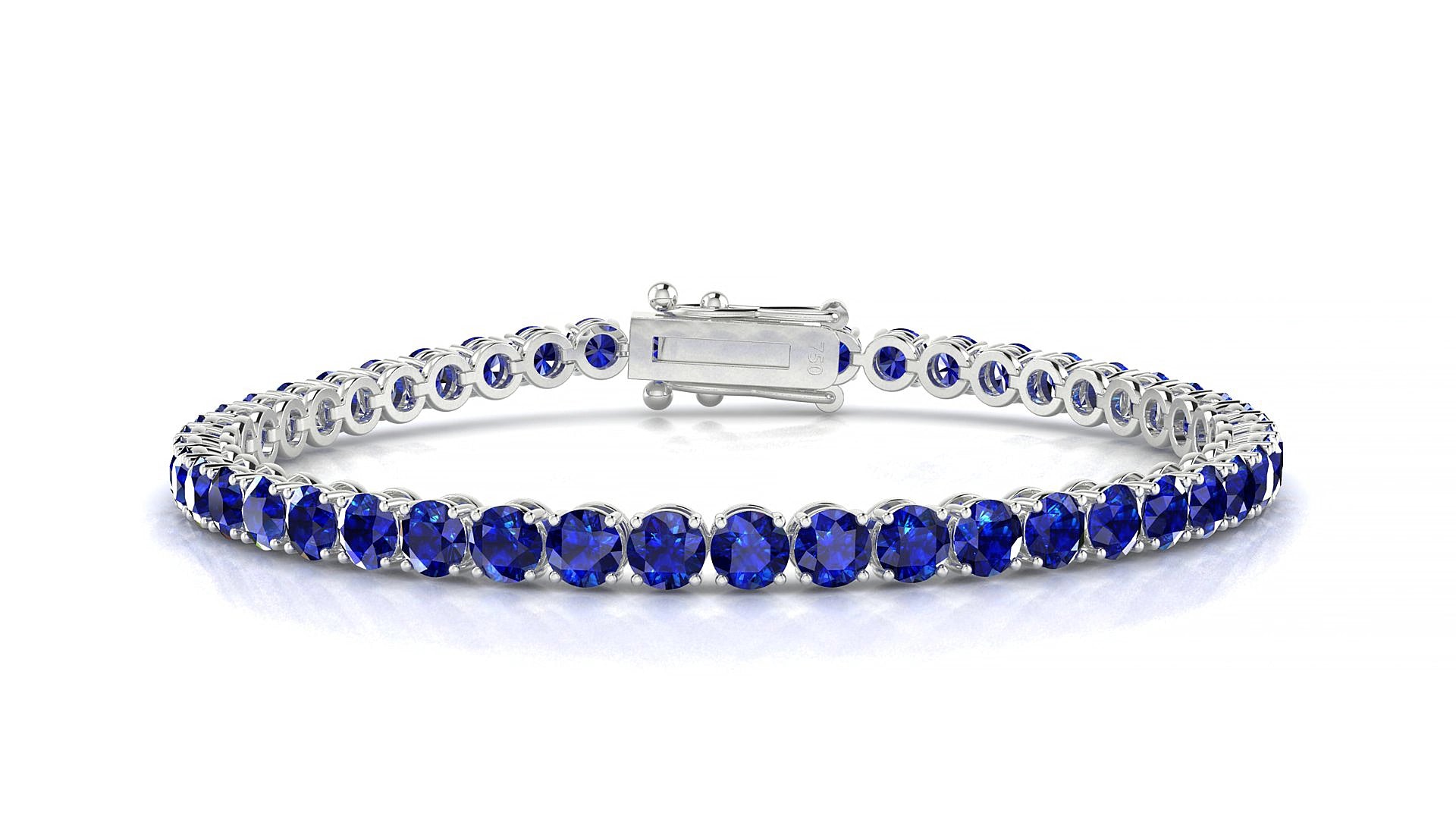 Firenze | 18k White Gold 3.4 mm Round Natural Sapphire 15 cm Tennis Bracelet