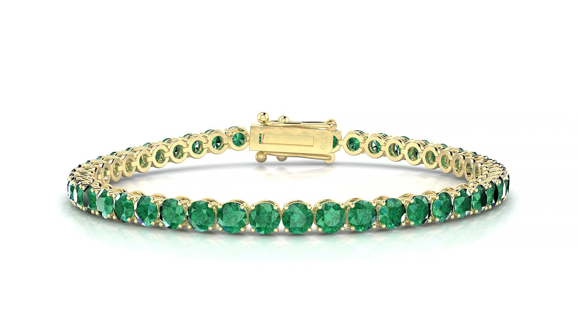 Firenze | 18k Yellow Gold 3.4 mm Round Natural Emerald 17 cm Tennis Bracelet
