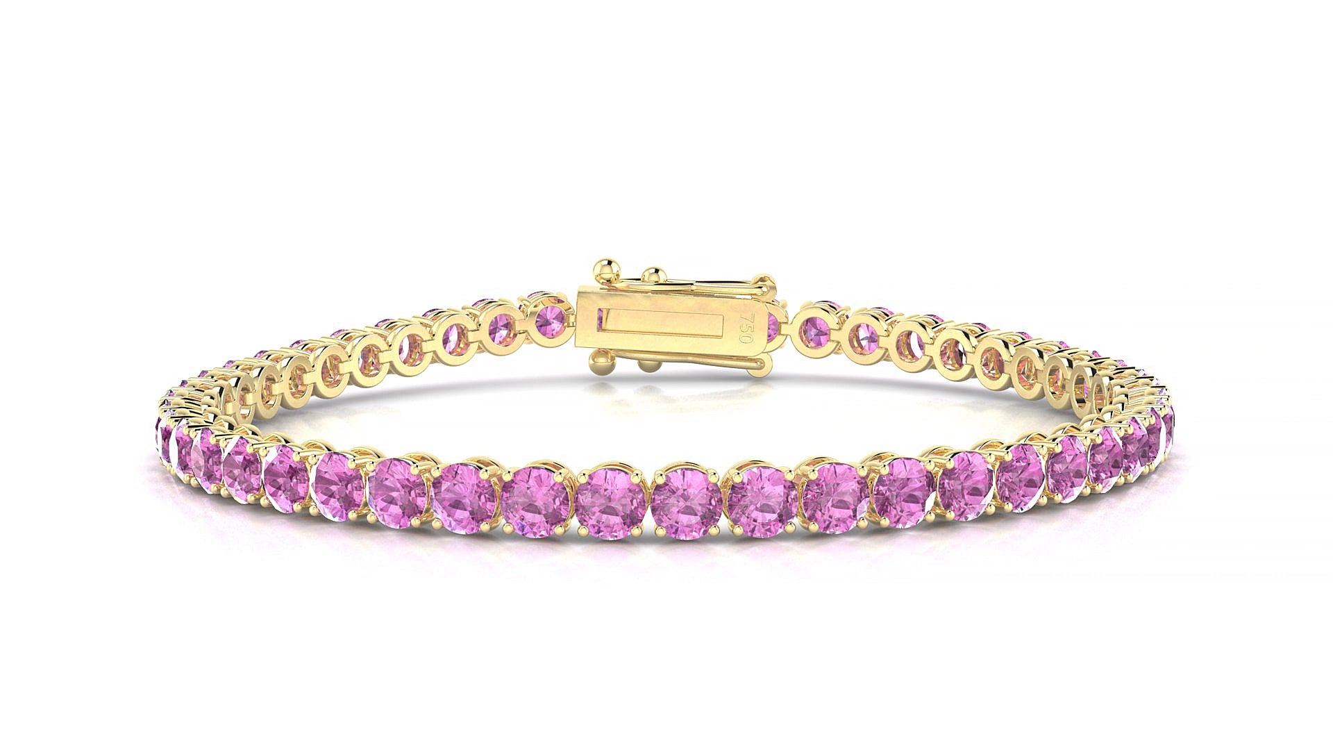 Firenze | 18k Yellow Gold 3.4 mm Round Natural Pink Sapphire 19 cm Tennis Bracelet