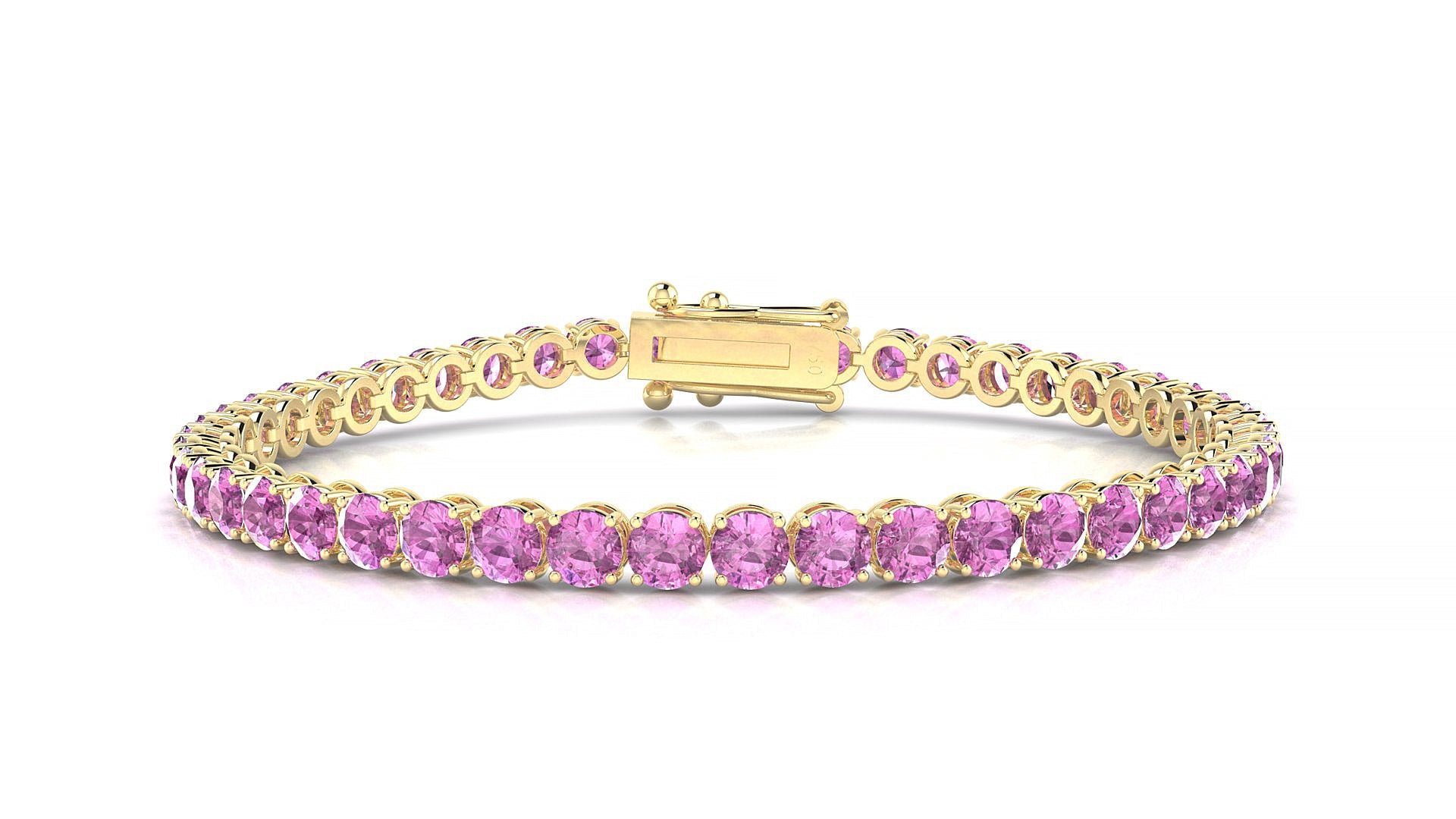 Firenze | 18k Yellow Gold 3.4 mm Round Natural Pink Sapphire Tennis Bracelet