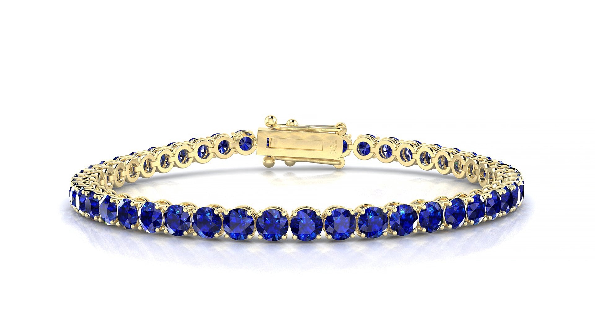 Firenze | 18k Yellow Gold 3.4 mm Round Natural Sapphire 18 cm Tennis Bracelet
