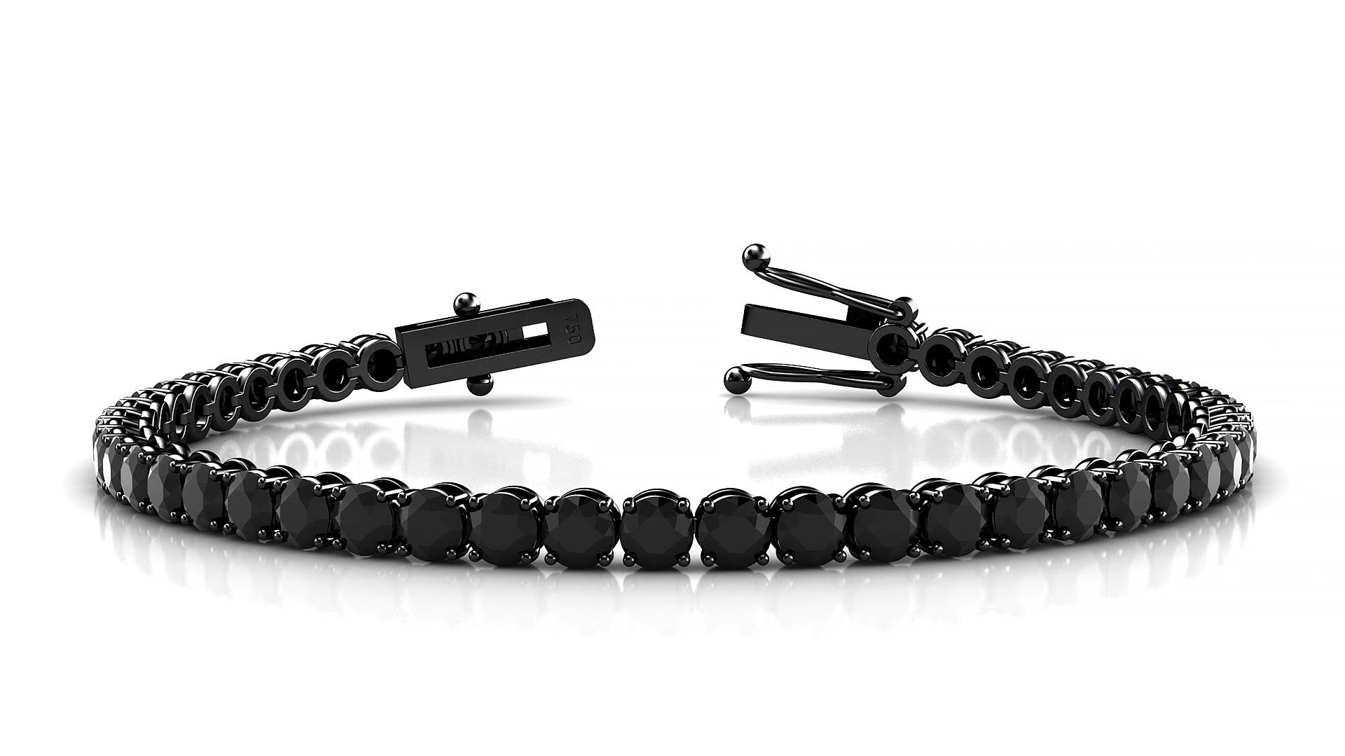 Firenze | 18k Black Gold 3.4 mm Round Natural Black Diamond 18 cm Tennis Bracelet