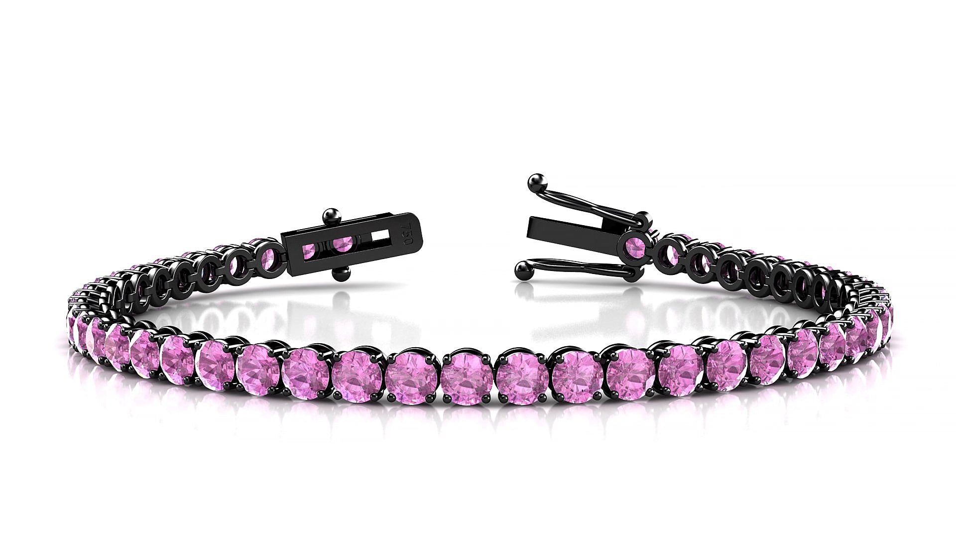 Firenze | 18k Black Gold 3.4 mm Round Natural Pink Sapphire 16 cm Tennis Bracelet