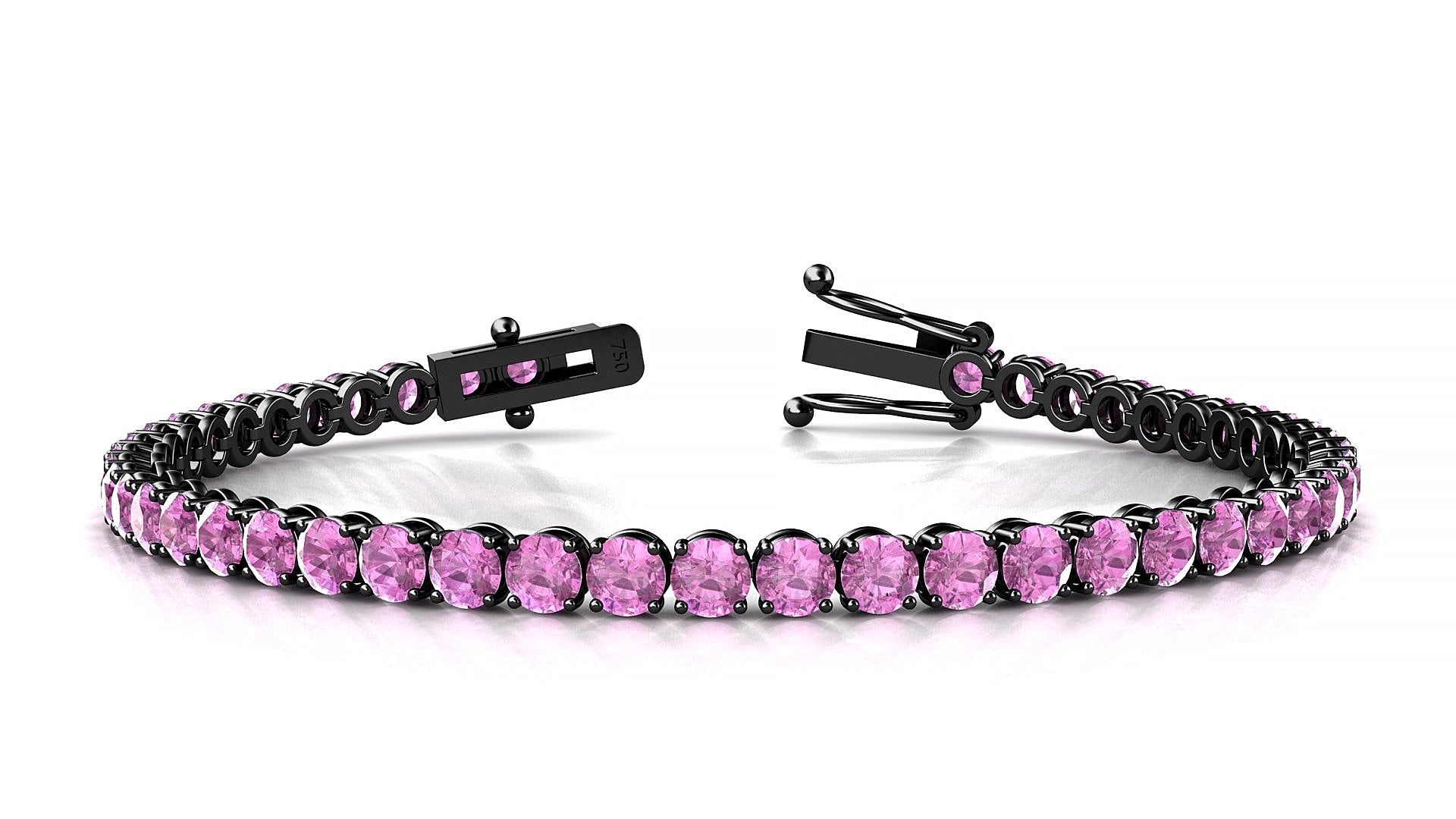 Firenze | 18k Black Gold 3.4 mm Round Natural Pink Sapphire Tennis Bracelet
