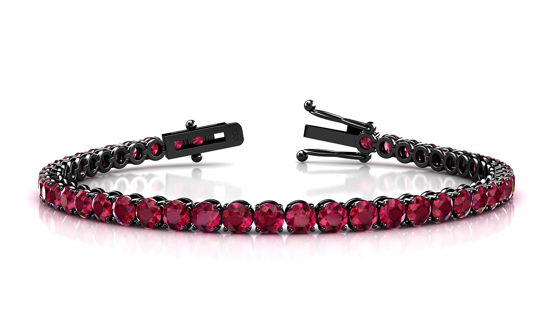 Firenze | 18k Black Gold 3.4 mm Round Natural Ruby 15 cm Tennis Bracelet