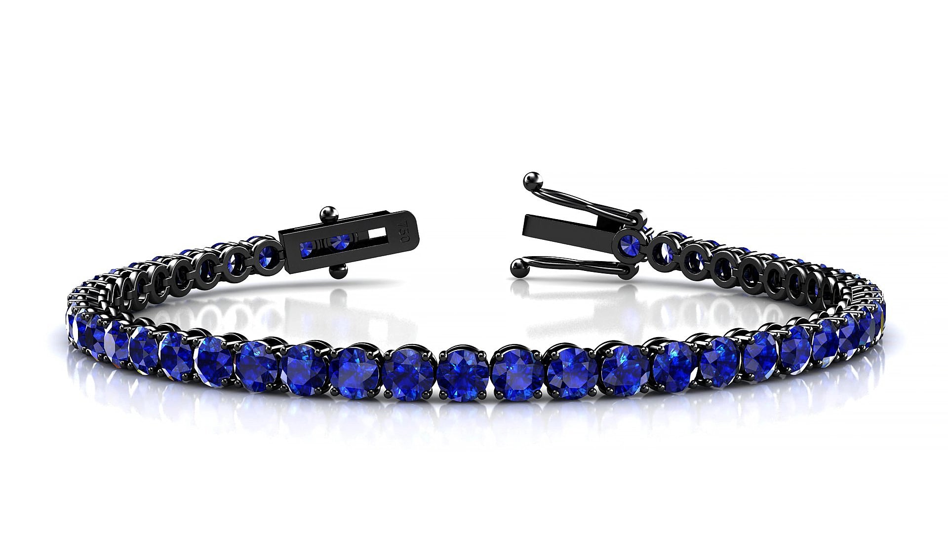 Firenze | 18k Black Gold 3.4 mm Round Natural Sapphire 15 cm Tennis Bracelet
