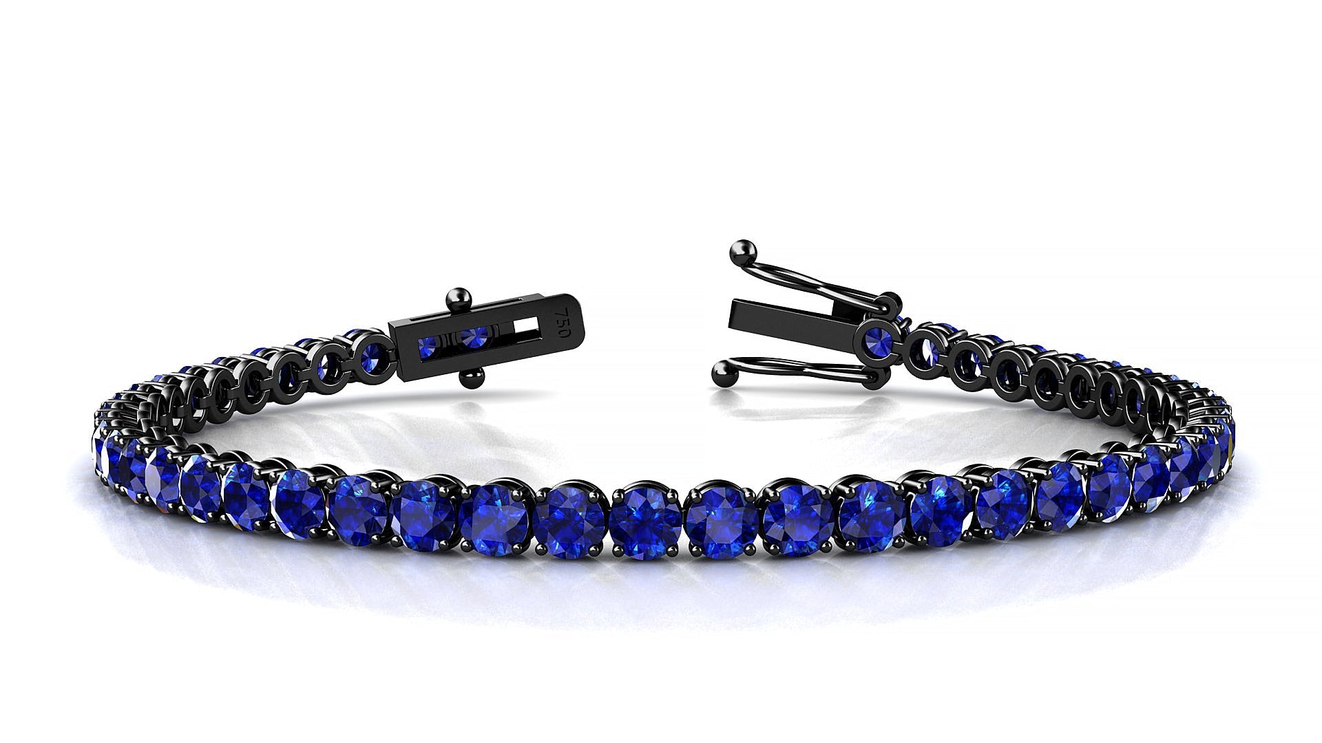 Firenze | 18k Black Gold 3.4 mm Round Natural Sapphire Tennis Bracelet