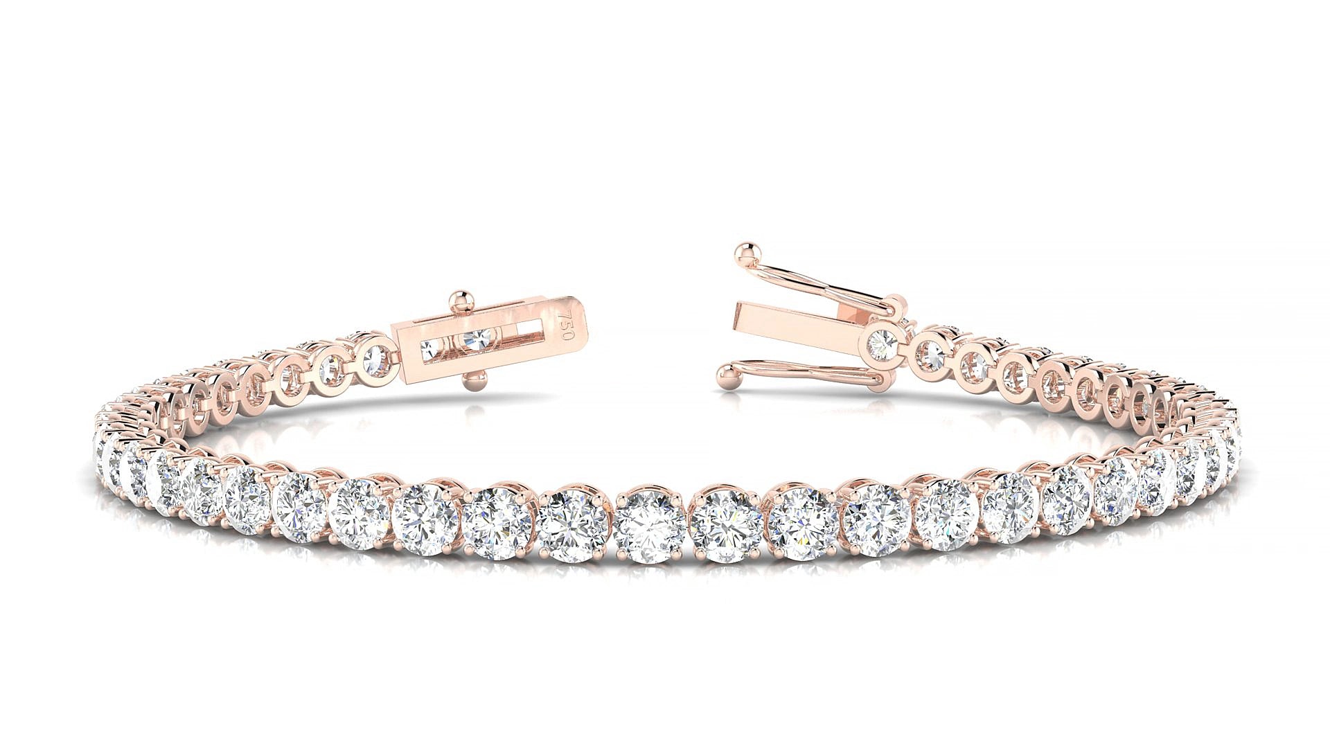 Firenze | 18k Rose Gold 3.4 mm Round Natural Diamond 17 cm Tennis Bracelet