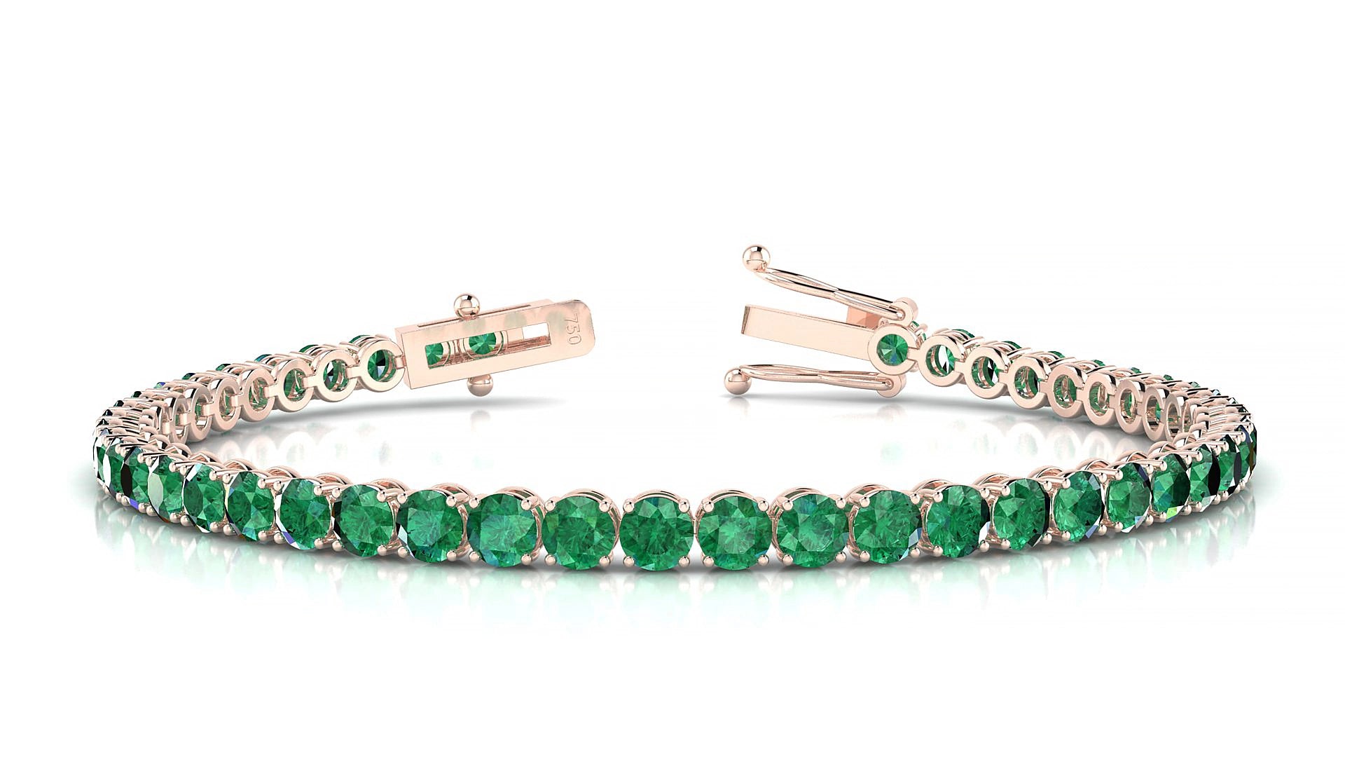 Firenze | 18k Rose Gold 3.4 mm Round Natural Emerald 15 cm Tennis Bracelet