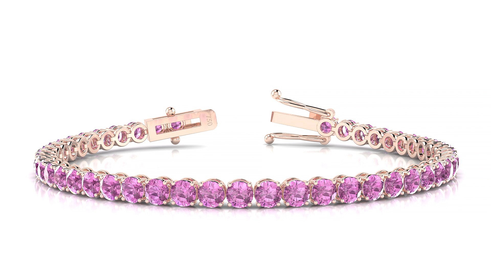 Firenze | 18k Rose Gold 3.4 mm Round Natural Pink Sapphire 15 cm Tennis Bracelet