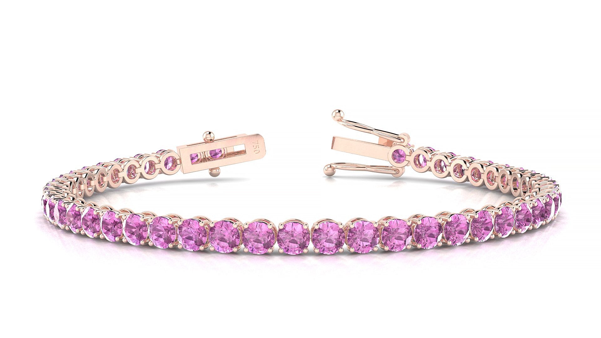Firenze | 18k Rose Gold 3.4 mm Round Natural Pink Sapphire Tennis Bracelet