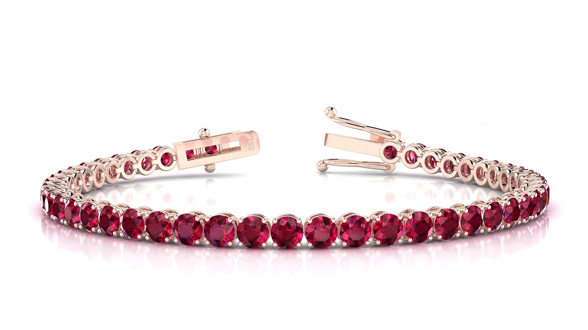 Firenze | 18k Rose Gold 3.4 mm Round Natural Ruby 17 cm Tennis Bracelet