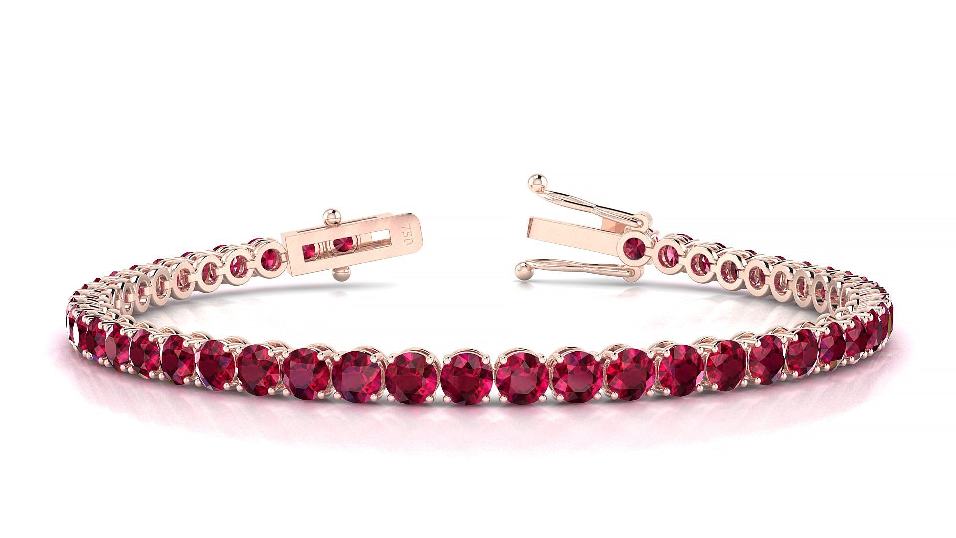 Firenze | 18k Rose Gold 3.4 mm Round Natural Ruby Tennis Bracelet