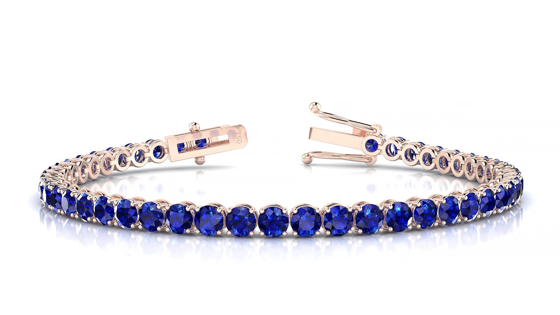 Firenze | 18k Rose Gold 3.4 mm Round Natural Sapphire 17 cm Tennis Bracelet