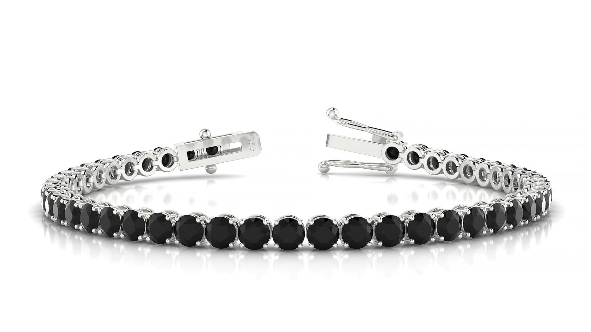 Firenze | 18k White Gold 3.4 mm Round Natural Black Diamond 15 cm Tennis Bracelet