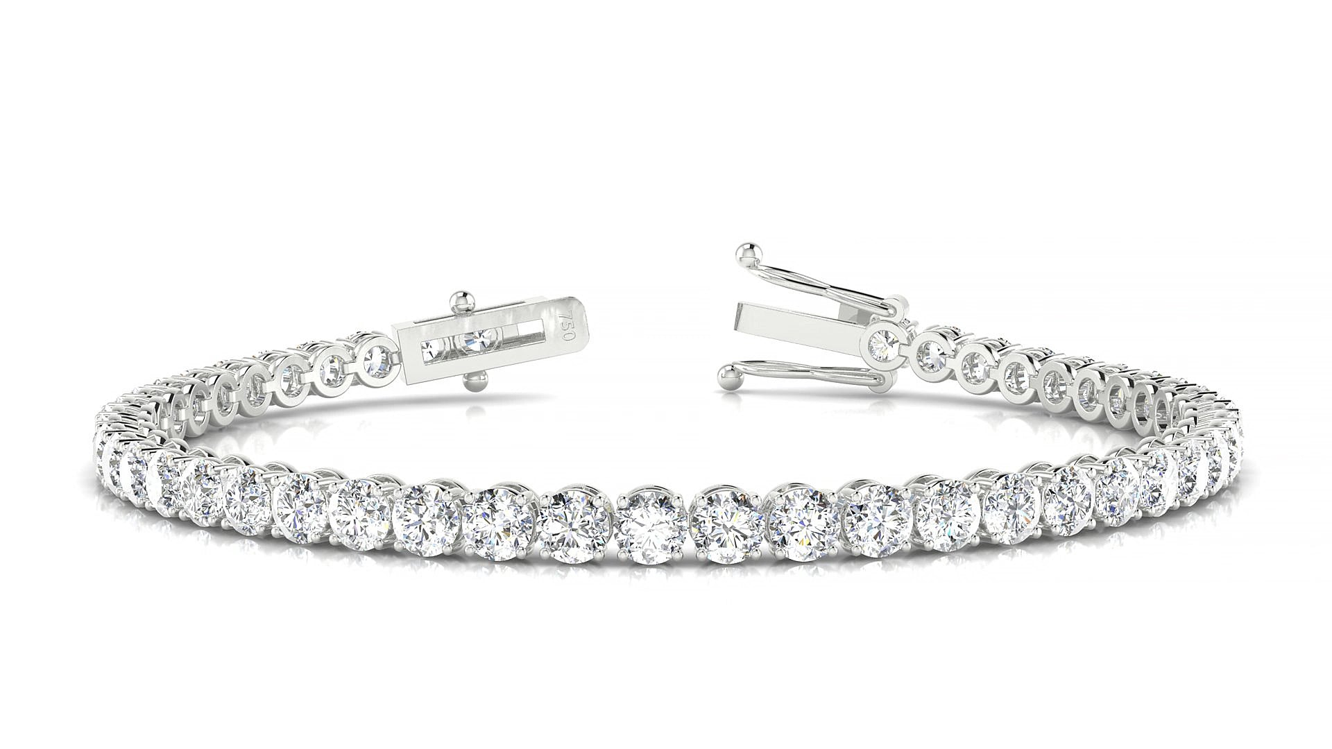 Firenze | 18k White Gold 3.4 mm Round Natural Diamond 19 cm Tennis Bracelet