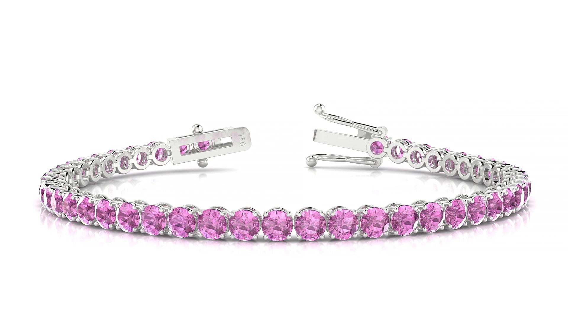 Firenze | 18k White Gold 3.4 mm Round Natural Pink Sapphire 17 cm Tennis Bracelet