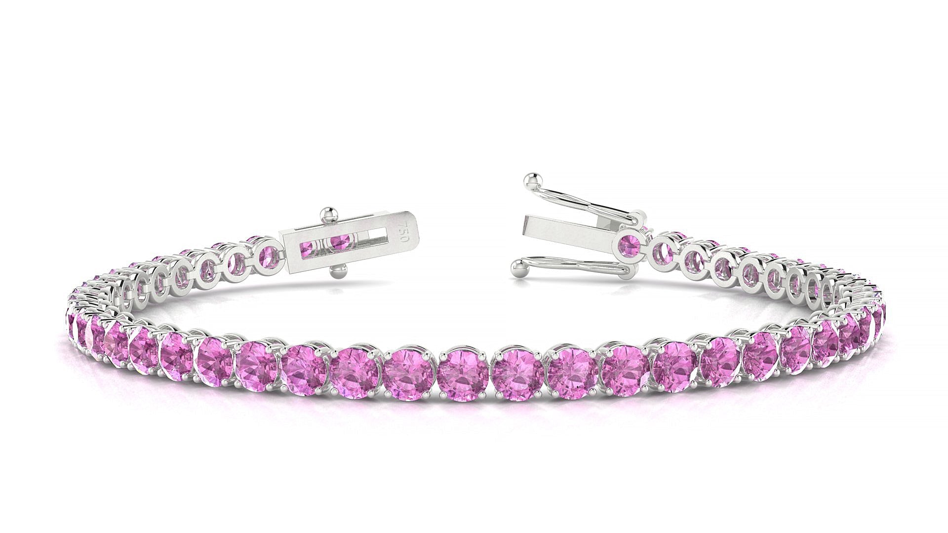 Firenze | 18k White Gold 3.4 mm Round Natural Pink Sapphire Tennis Bracelet