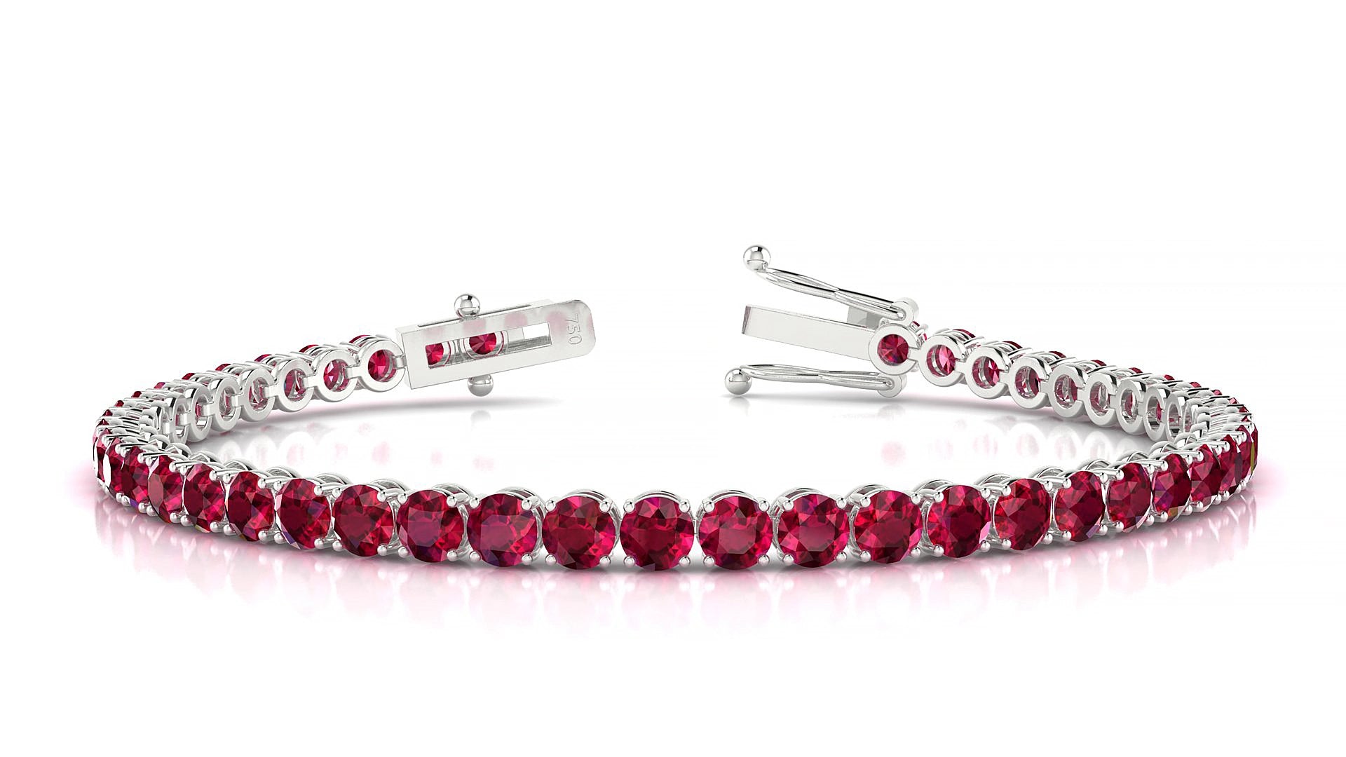 Firenze | 18k White Gold 3.4 mm Round Natural Ruby 15 cm Tennis Bracelet