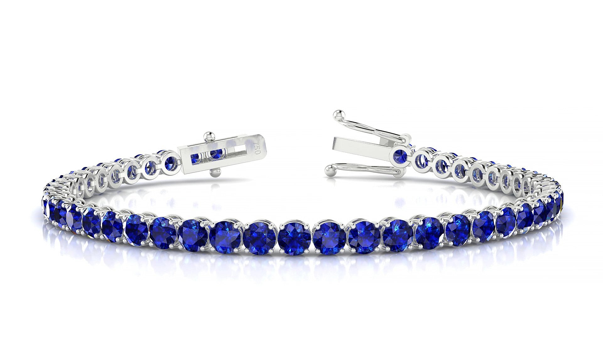 Firenze | 18k White Gold 3.4 mm Round Natural Sapphire 15 cm Tennis Bracelet