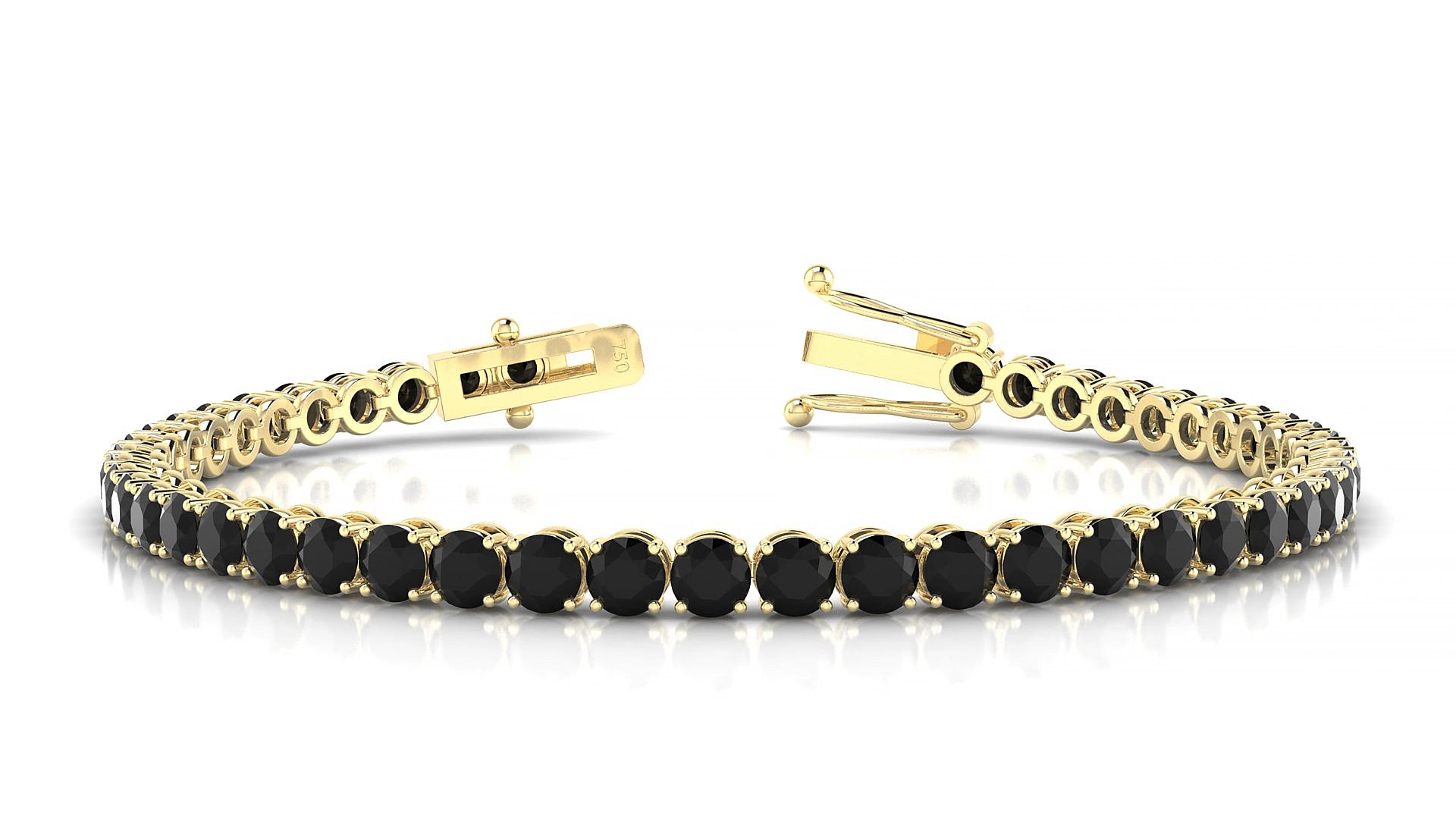 Firenze | 18k Yellow Gold 3.4 mm Round Natural Black Diamond 15 cm Tennis Bracelet