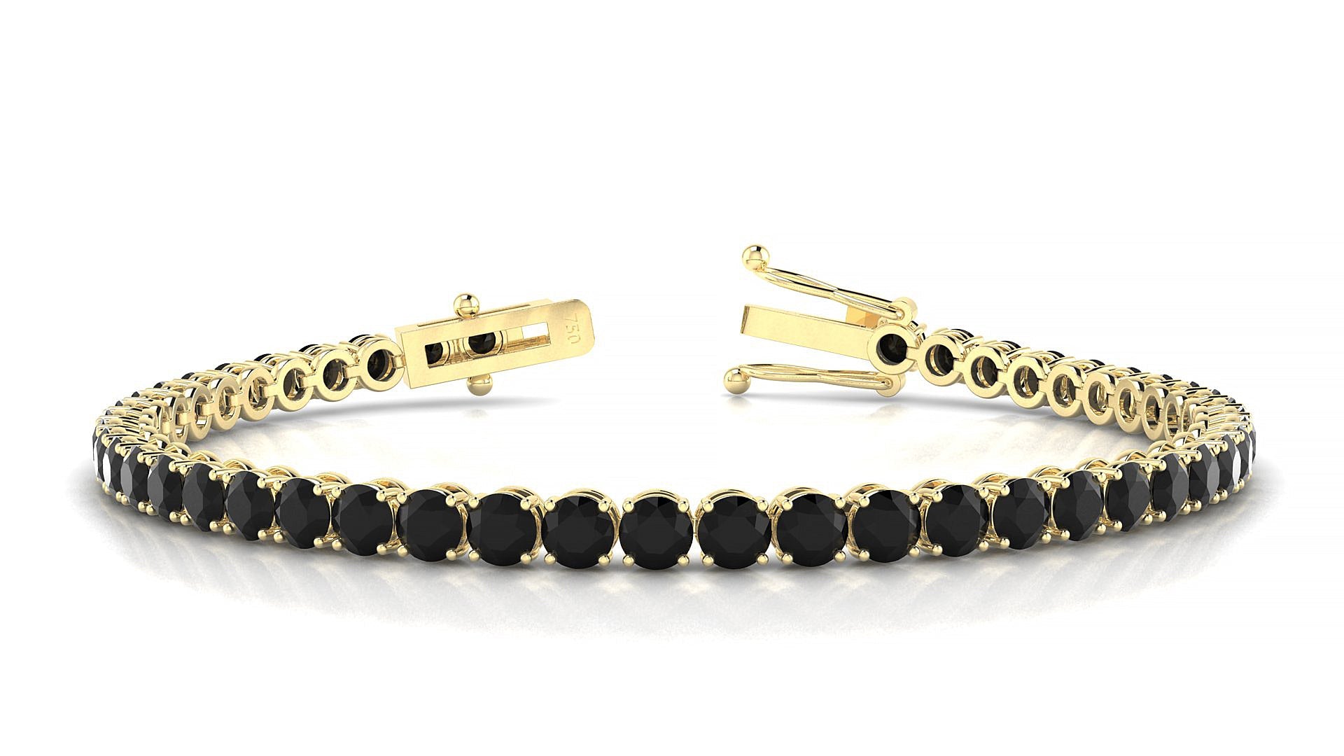 Firenze | 18k Yellow Gold 3.4 mm Round Natural Black Diamond Tennis Bracelet