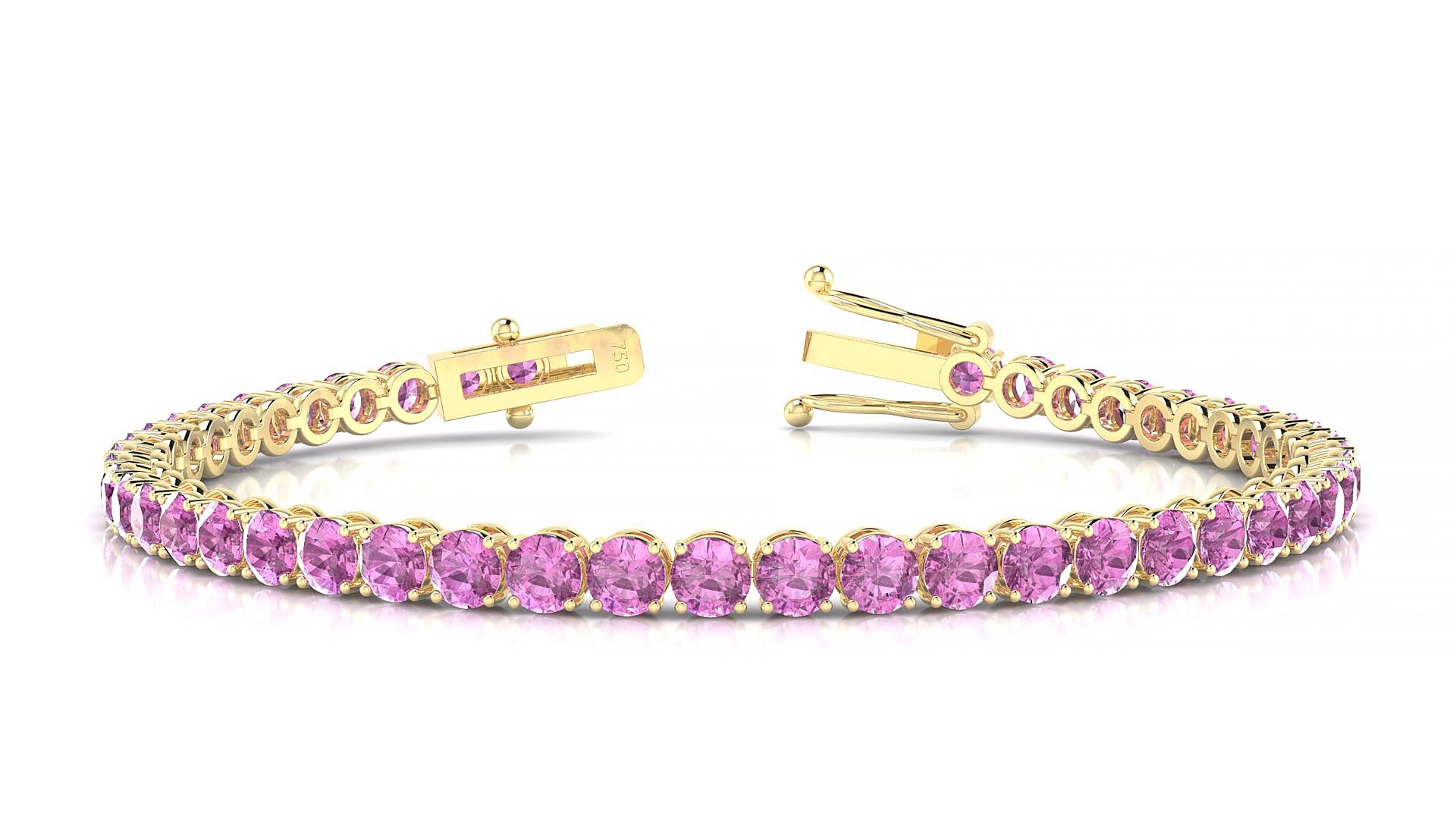 Firenze | 18k Yellow Gold 3.4 mm Round Natural Pink Sapphire 17 cm Tennis Bracelet