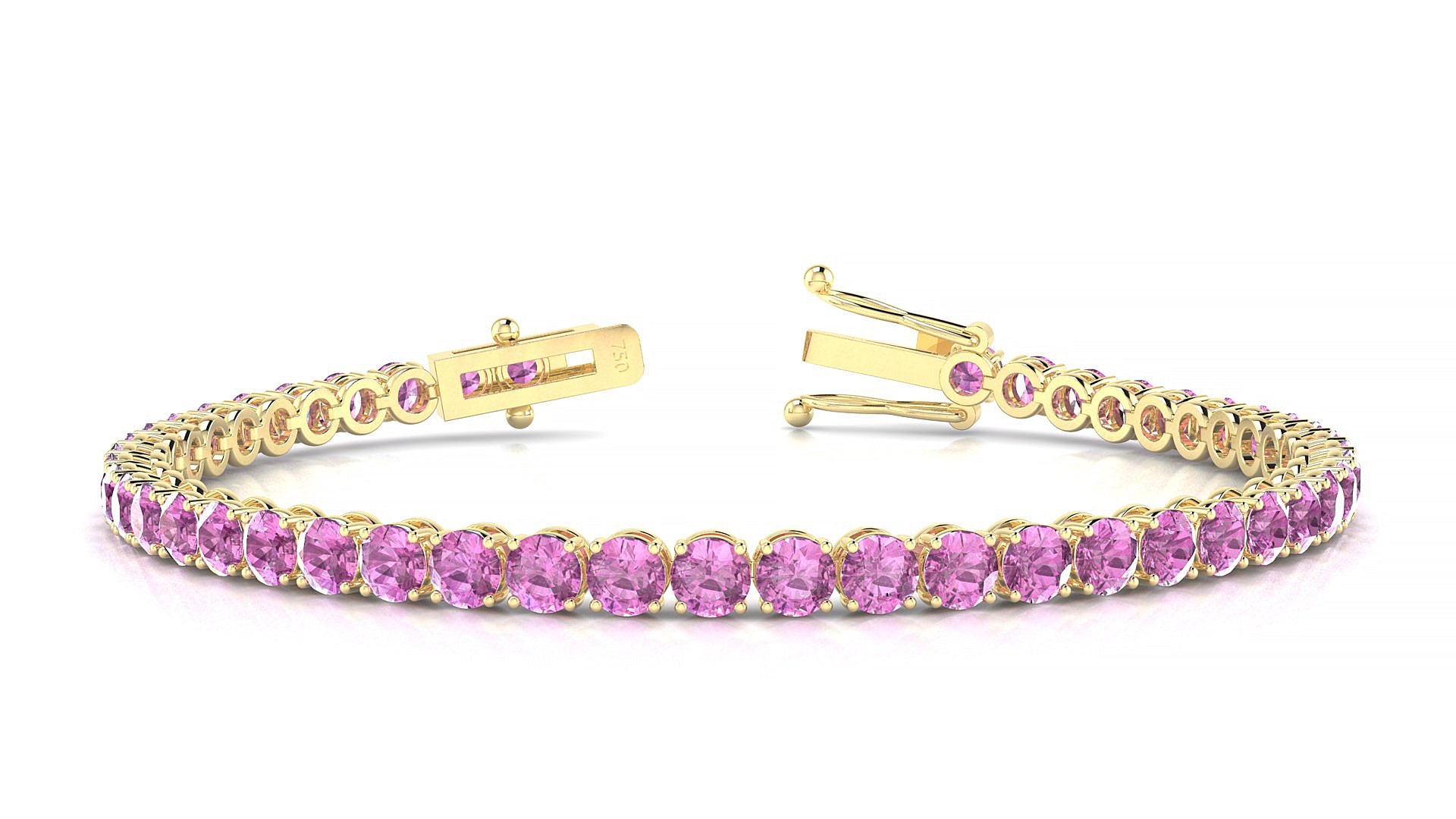 Firenze | 18k Yellow Gold 3.4 mm Round Natural Pink Sapphire Tennis Bracelet
