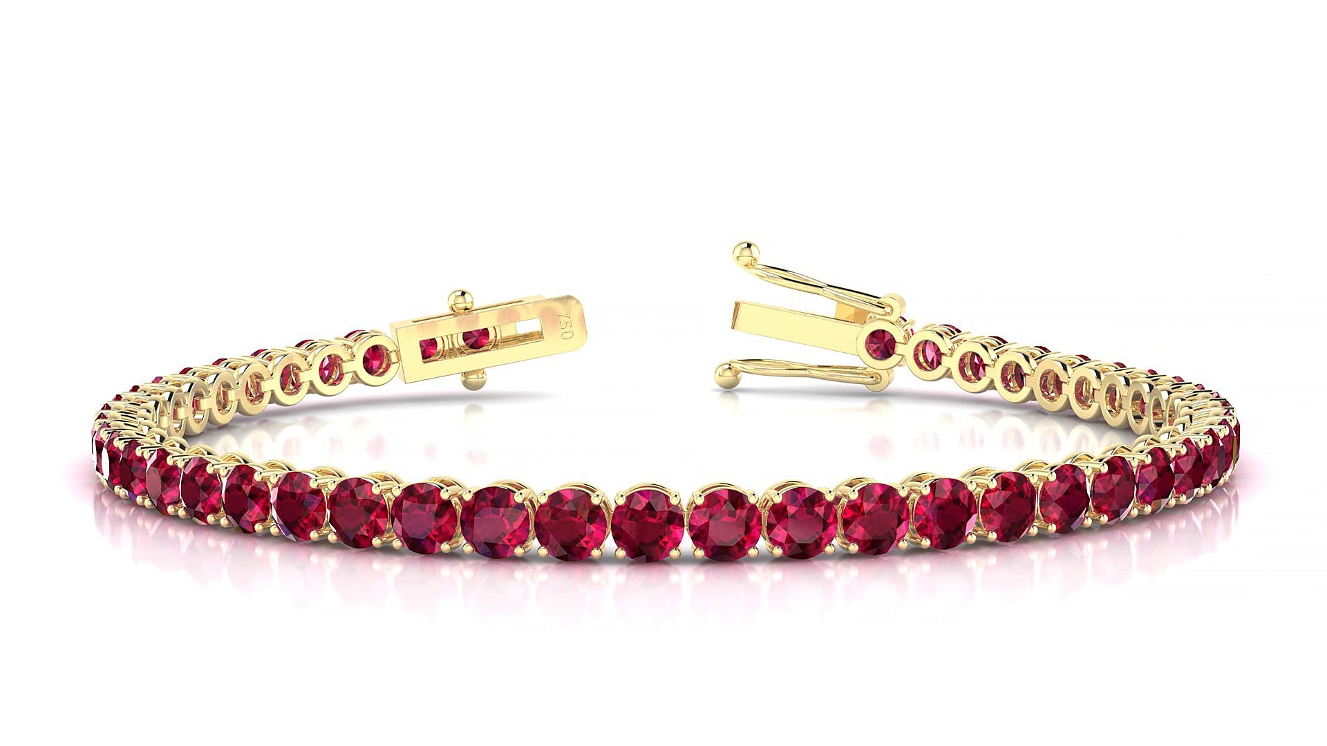 Firenze | 18k Yellow Gold 3.4 mm Round Natural Ruby 15 cm Tennis Bracelet