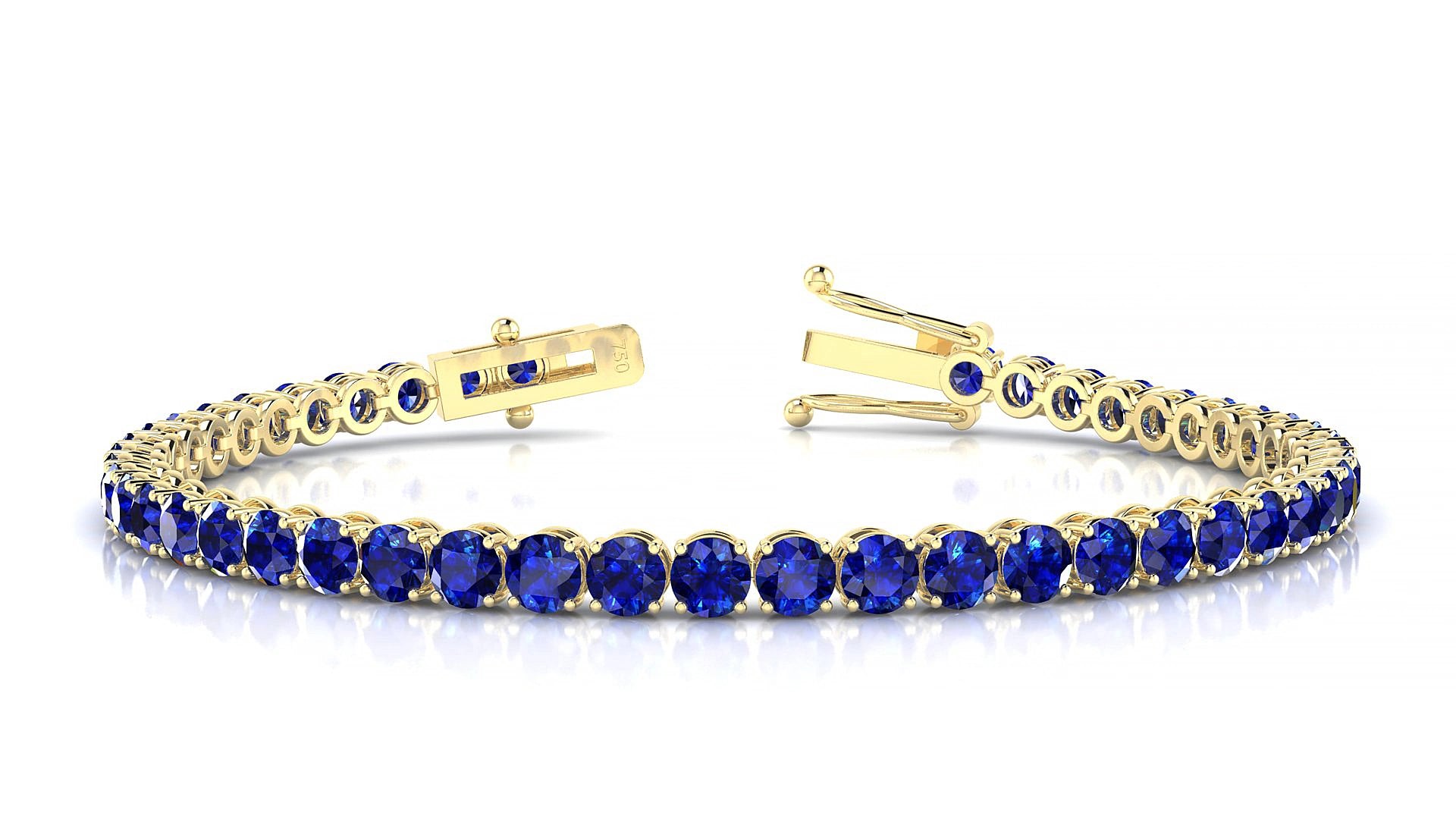 Firenze | 18k Yellow Gold 3.4 mm Round Natural Sapphire 15 cm Tennis Bracelet