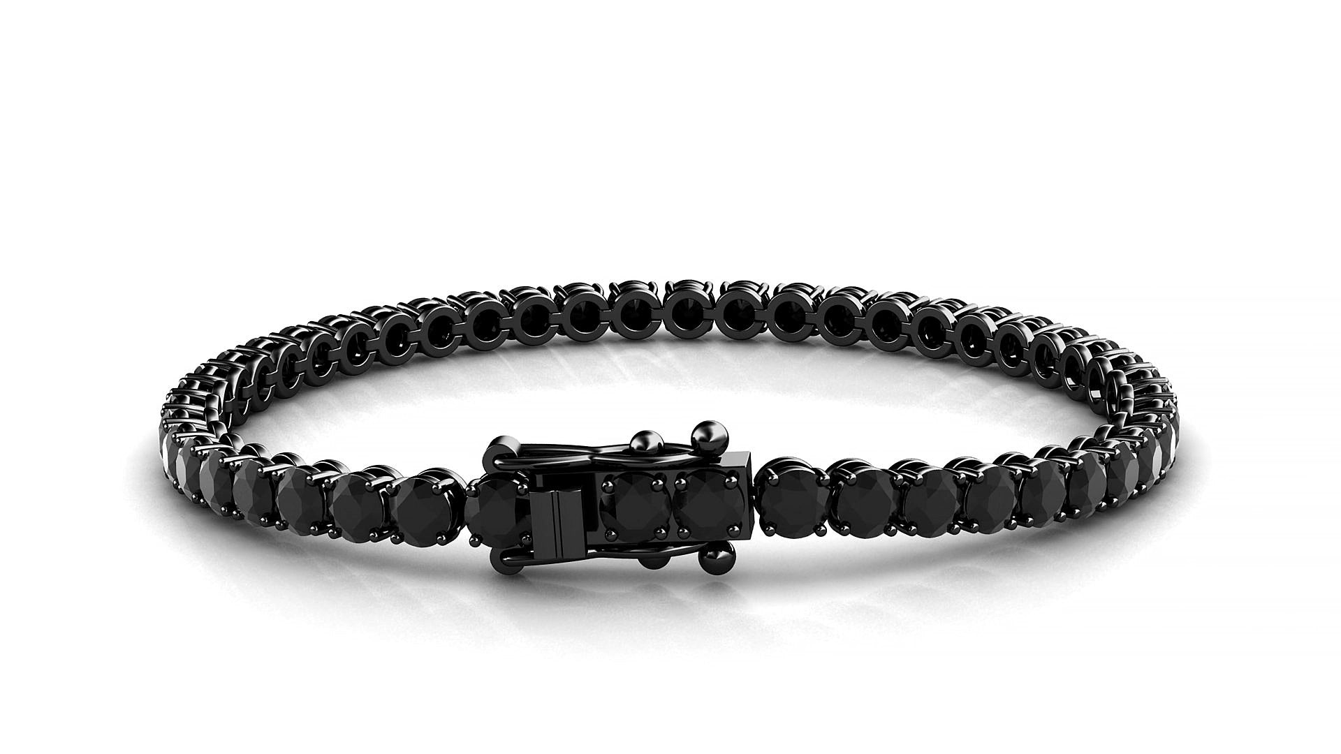 Firenze | 18k Black Gold 3.4 mm Round Natural Black Diamond 20 cm Tennis Bracelet