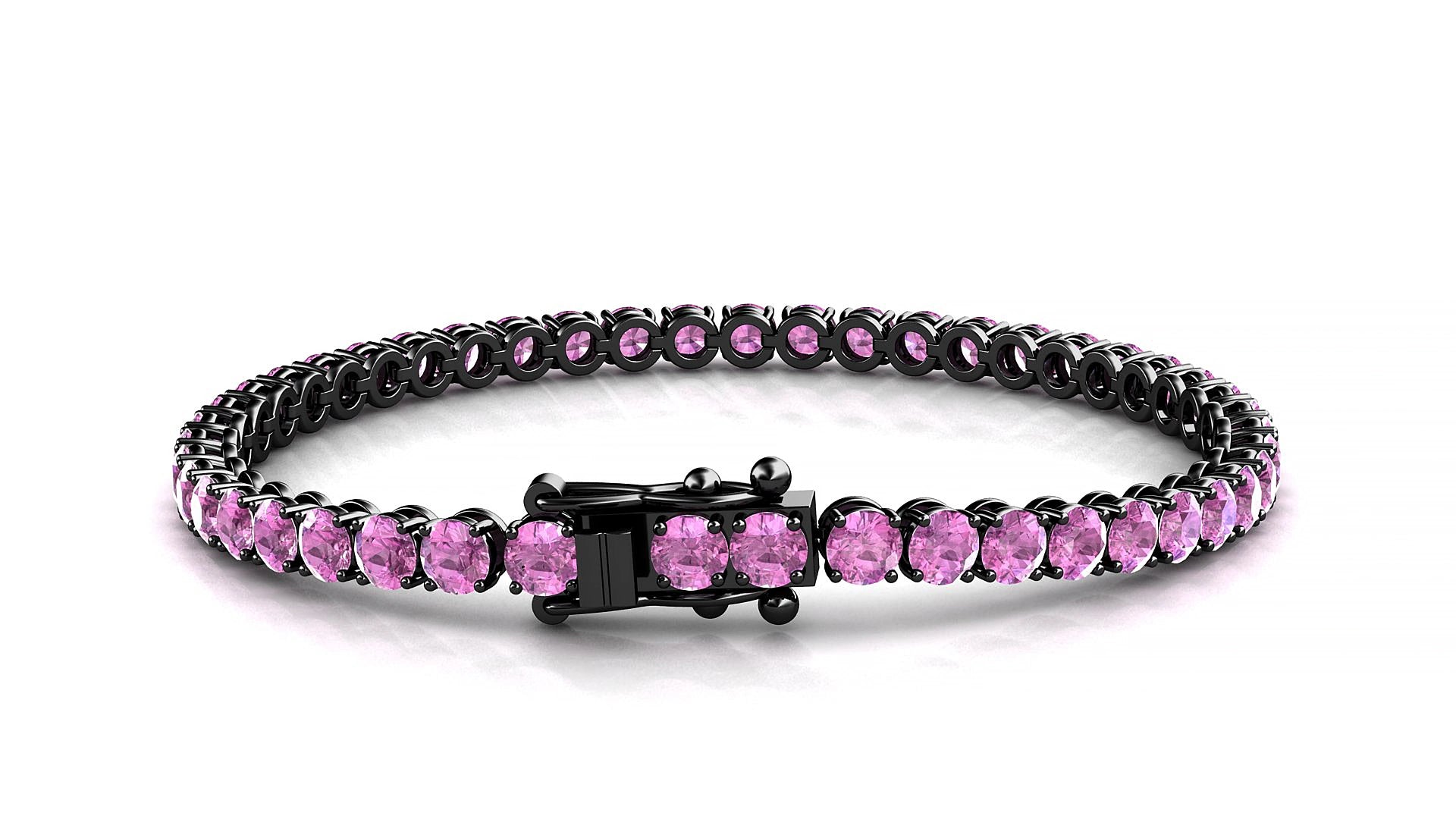 Firenze | 18k Black Gold 3.4 mm Round Natural Pink Sapphire 15 cm Tennis Bracelet