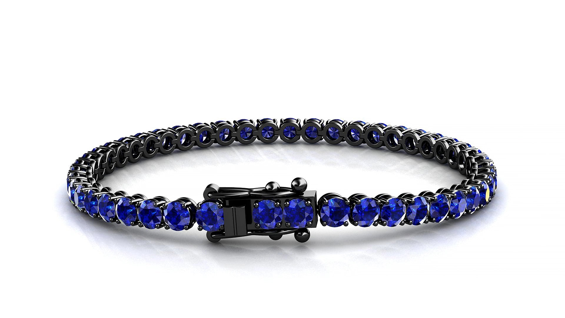Firenze | 18k Black Gold 3.4 mm Round Natural Sapphire 20 cm Tennis Bracelet