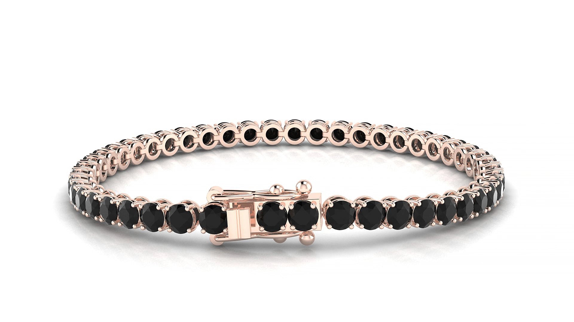 Firenze | 18k Rose Gold 3.4 mm Round Natural Black Diamond 16 cm Tennis Bracelet