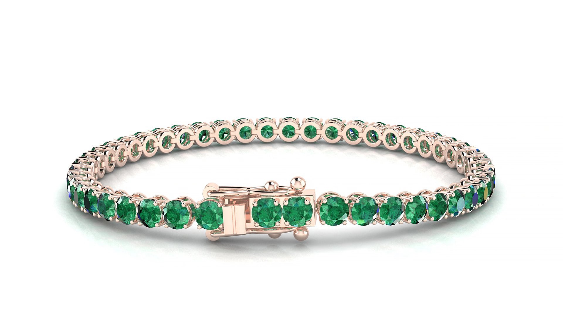 Firenze | 18k Rose Gold 3.4 mm Round Natural Emerald 20 cm Tennis Bracelet