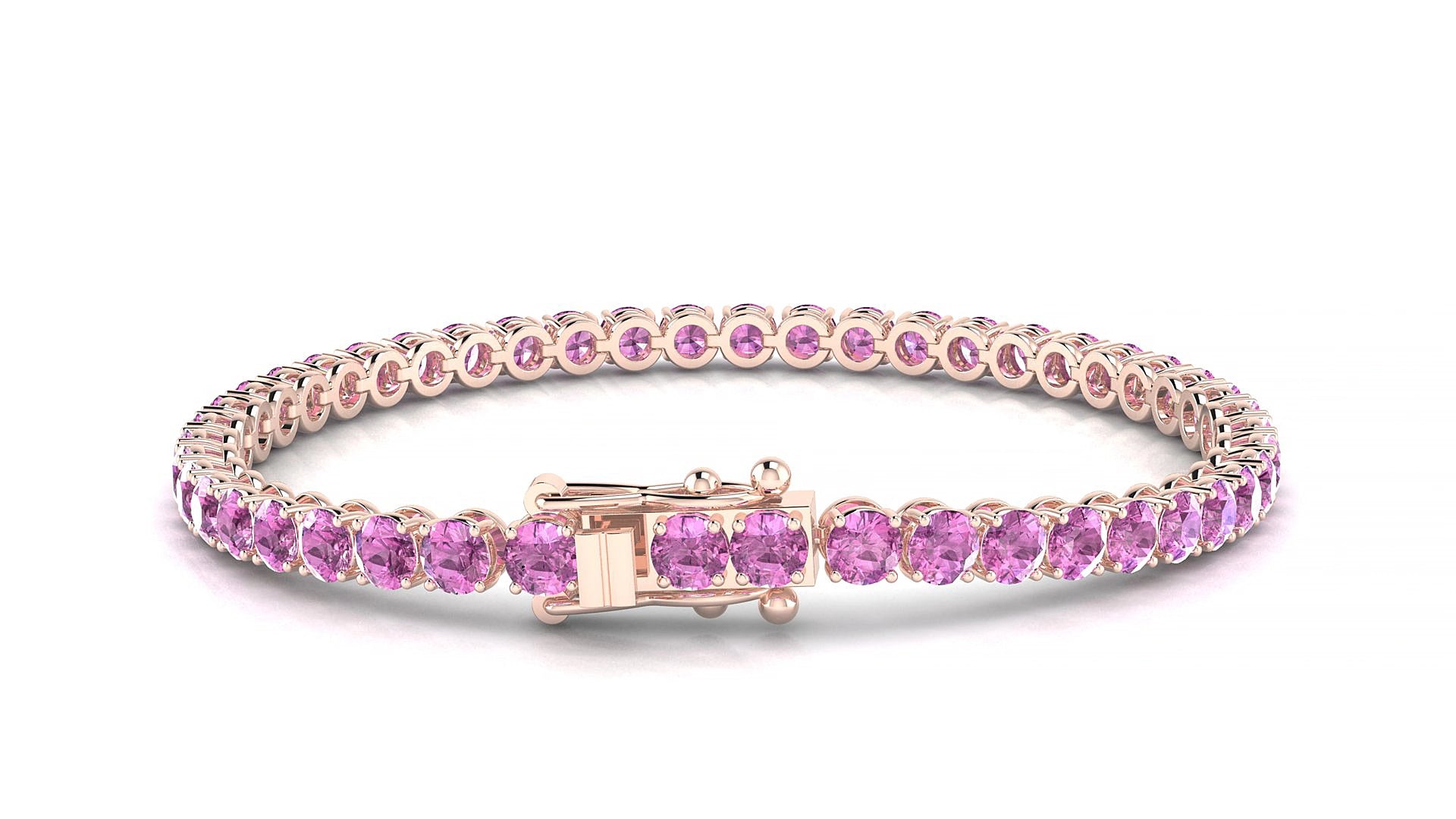 Firenze | 18k Rose Gold 3.4 mm Round Natural Pink Sapphire 15 cm Tennis Bracelet
