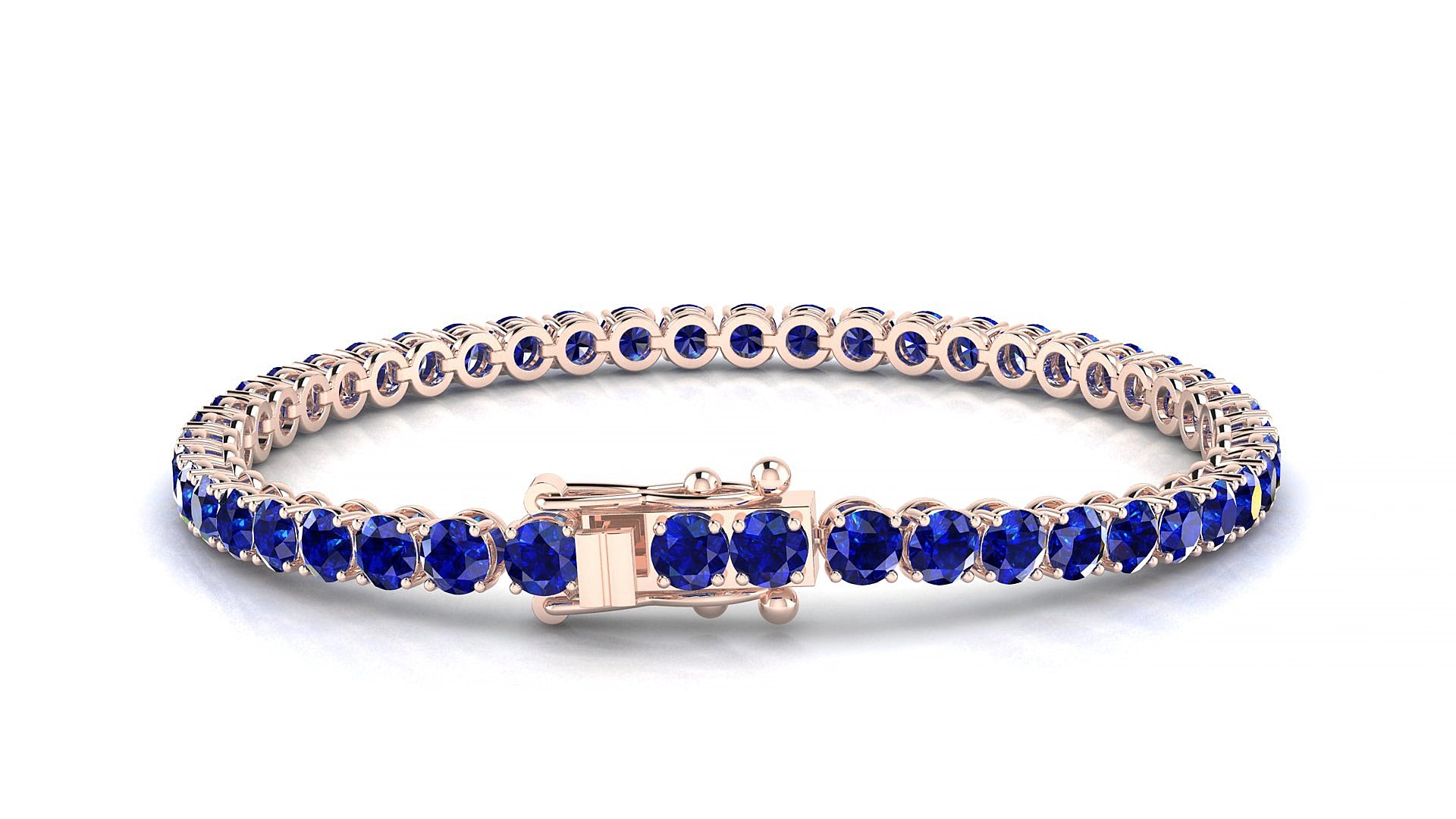 Firenze | 18k Rose Gold 3.4 mm Round Natural Sapphire 16 cm Tennis Bracelet