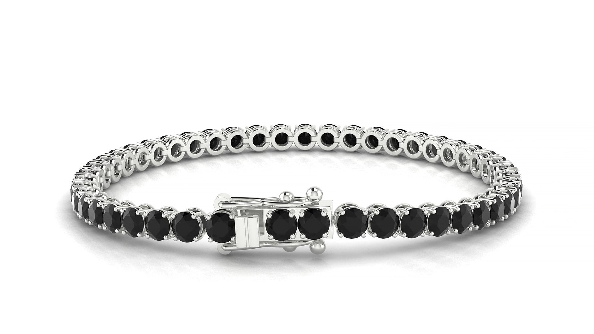 Firenze | 18k White Gold 3.4 mm Round Natural Black Diamond 15 cm Tennis Bracelet