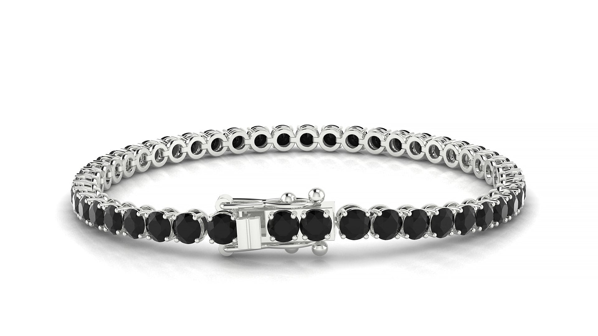 Firenze | 18k White Gold 3.4 mm Round Natural Black Diamond Tennis Bracelet