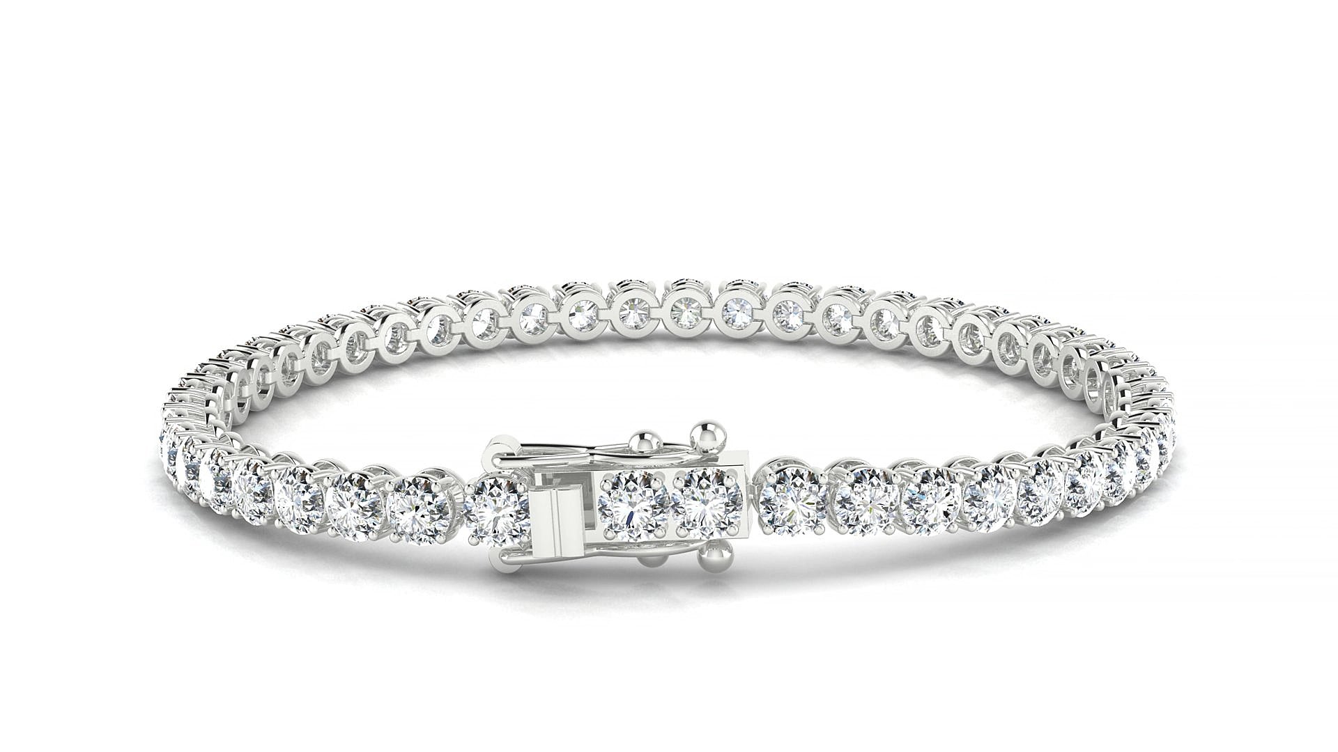 Firenze | 18k White Gold 3.4 mm Round Natural Diamond 15 cm Tennis Bracelet