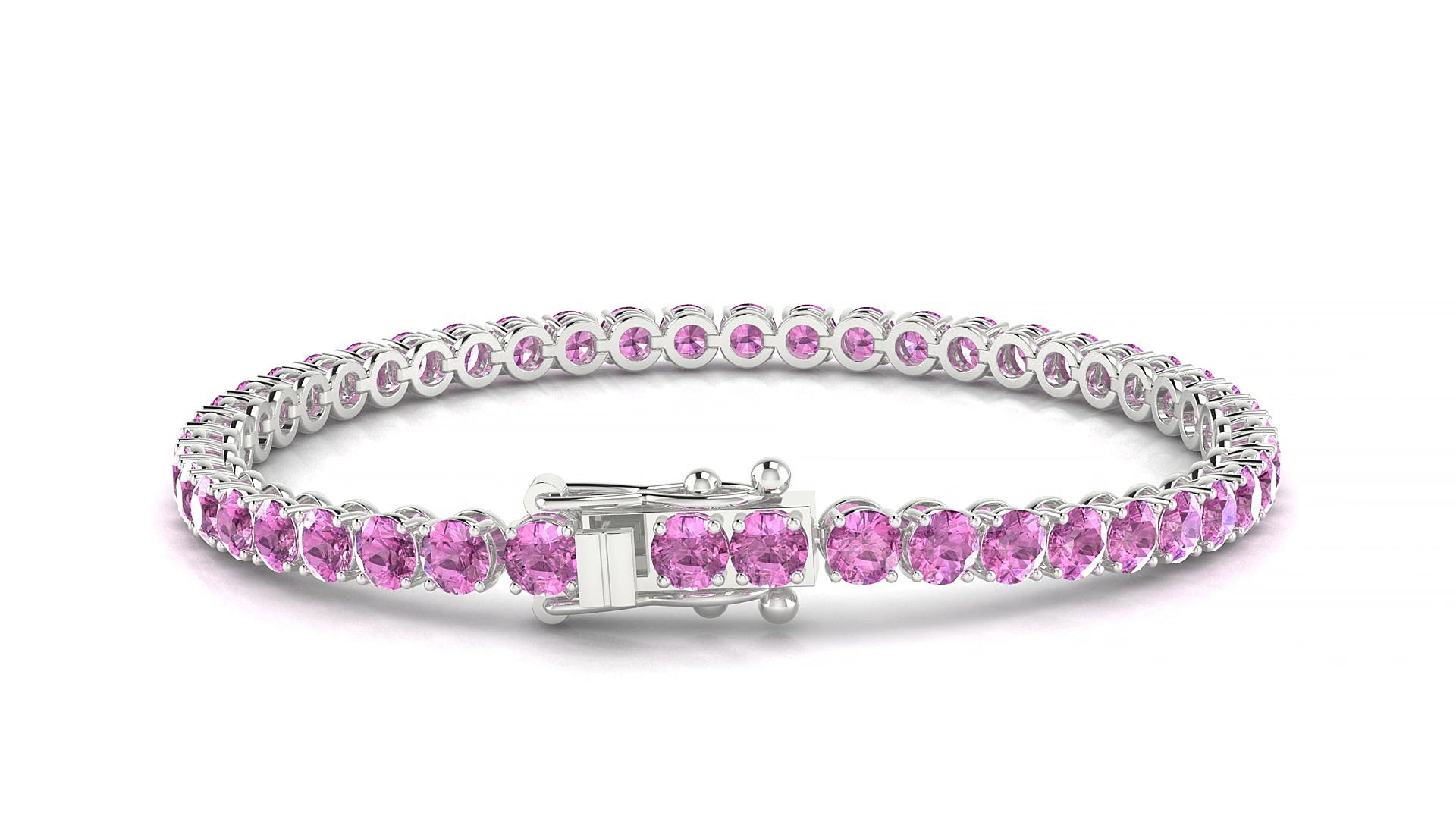 Firenze | 18k White Gold 3.4 mm Round Natural Pink Sapphire 20 cm Tennis Bracelet