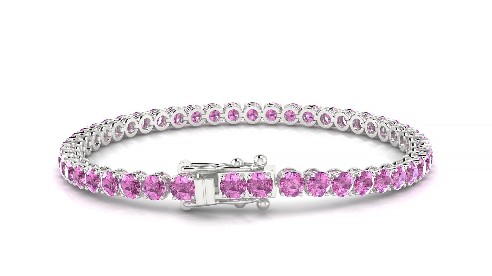 Firenze | 18k White Gold 3.4 mm Round Natural Pink Sapphire Tennis Bracelet