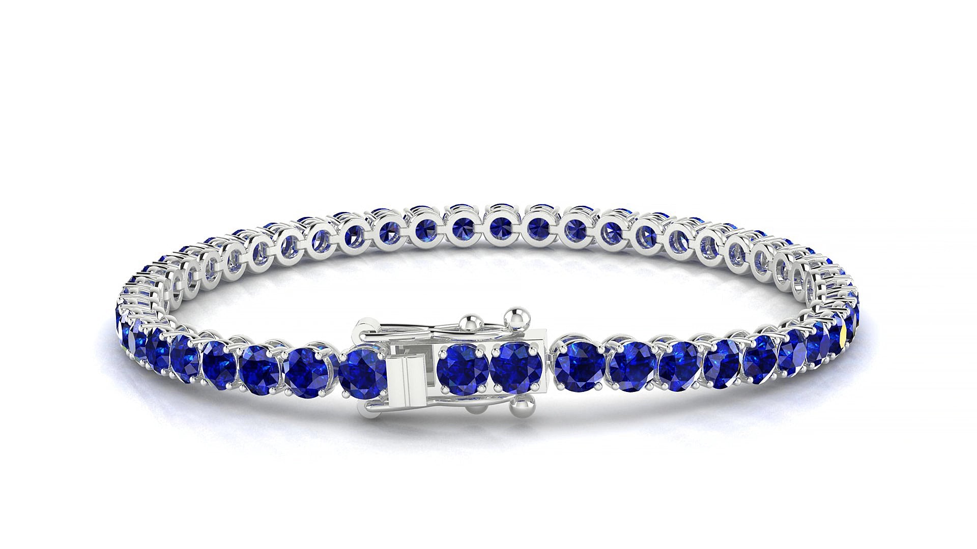 Firenze | 18k White Gold 3.4 mm Round Natural Sapphire 16 cm Tennis Bracelet