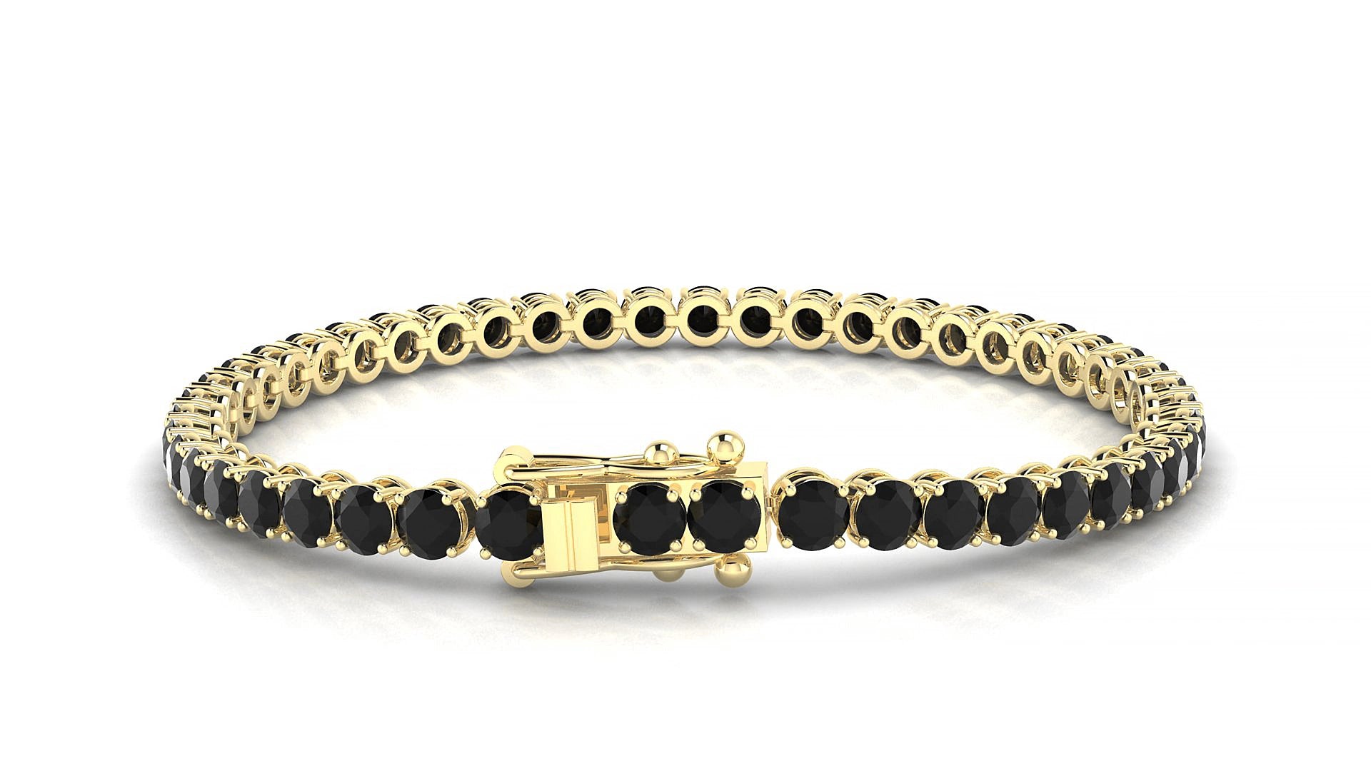 Firenze | 18k Yellow Gold 3.4 mm Round Natural Black Diamond 19 cm Tennis Bracelet