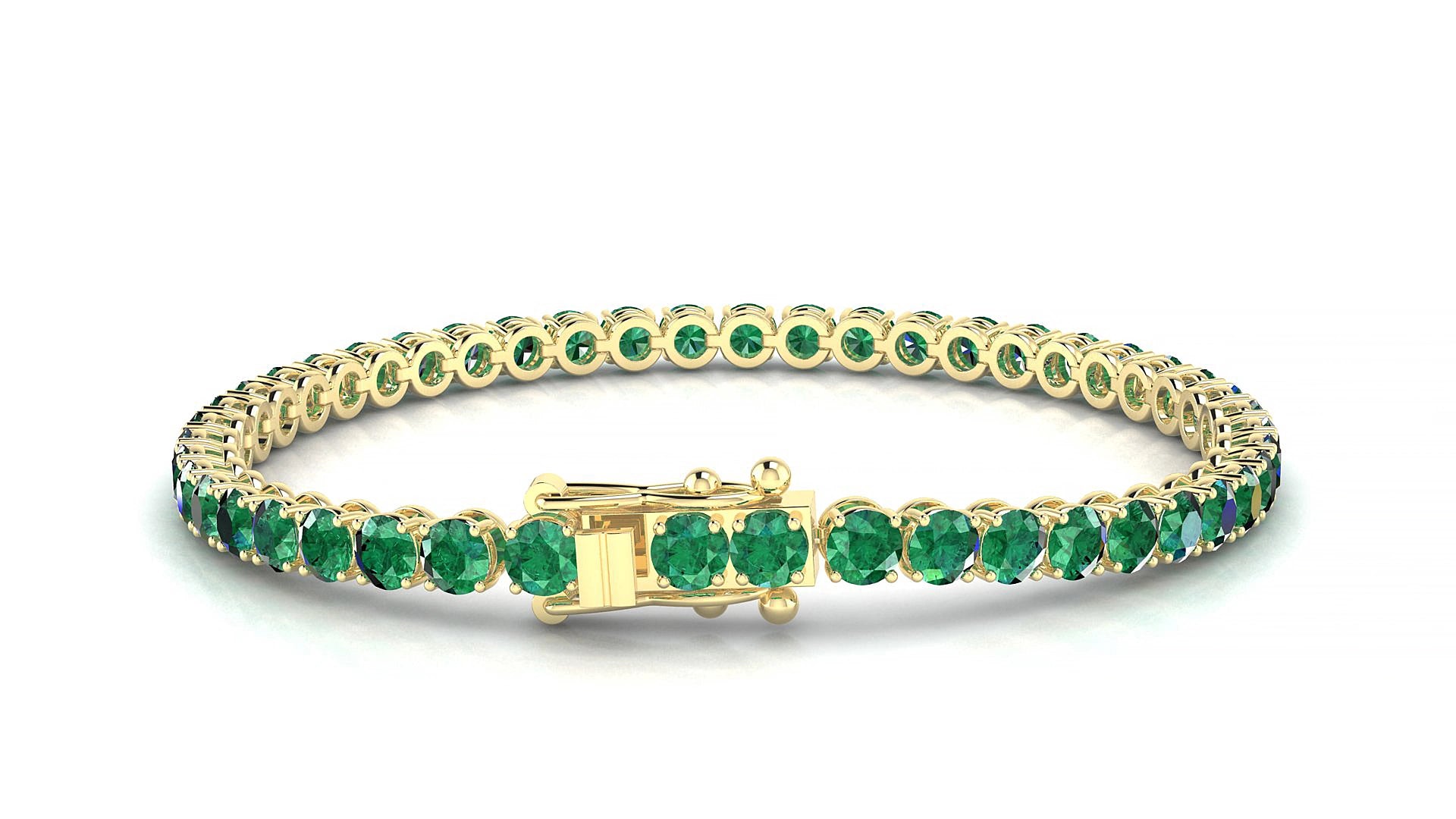 Firenze | 18k Yellow Gold 3.4 mm Round Natural Emerald 15 cm Tennis Bracelet