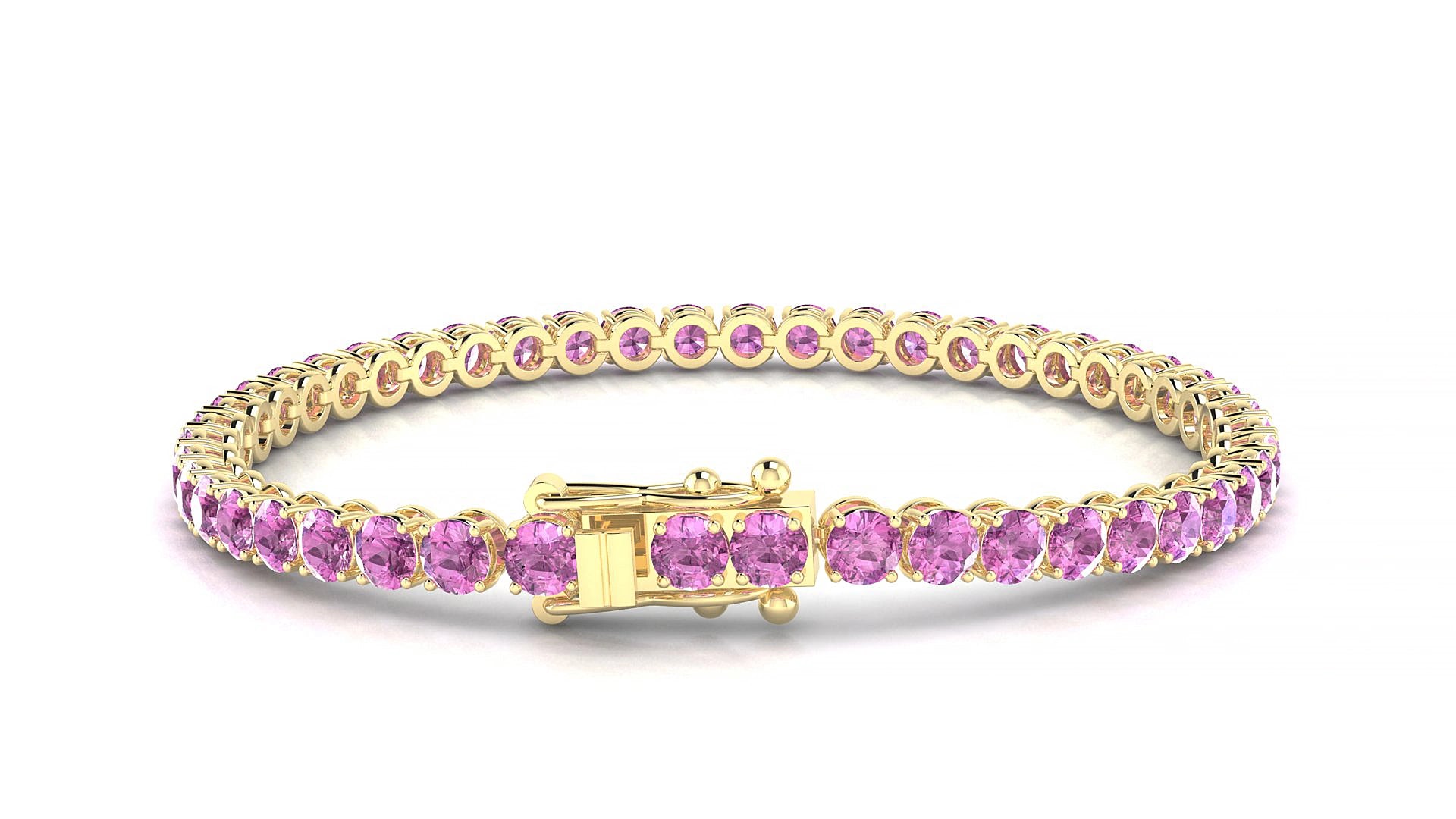 Firenze | 18k Yellow Gold 3.4 mm Round Natural Pink Sapphire 16 cm Tennis Bracelet