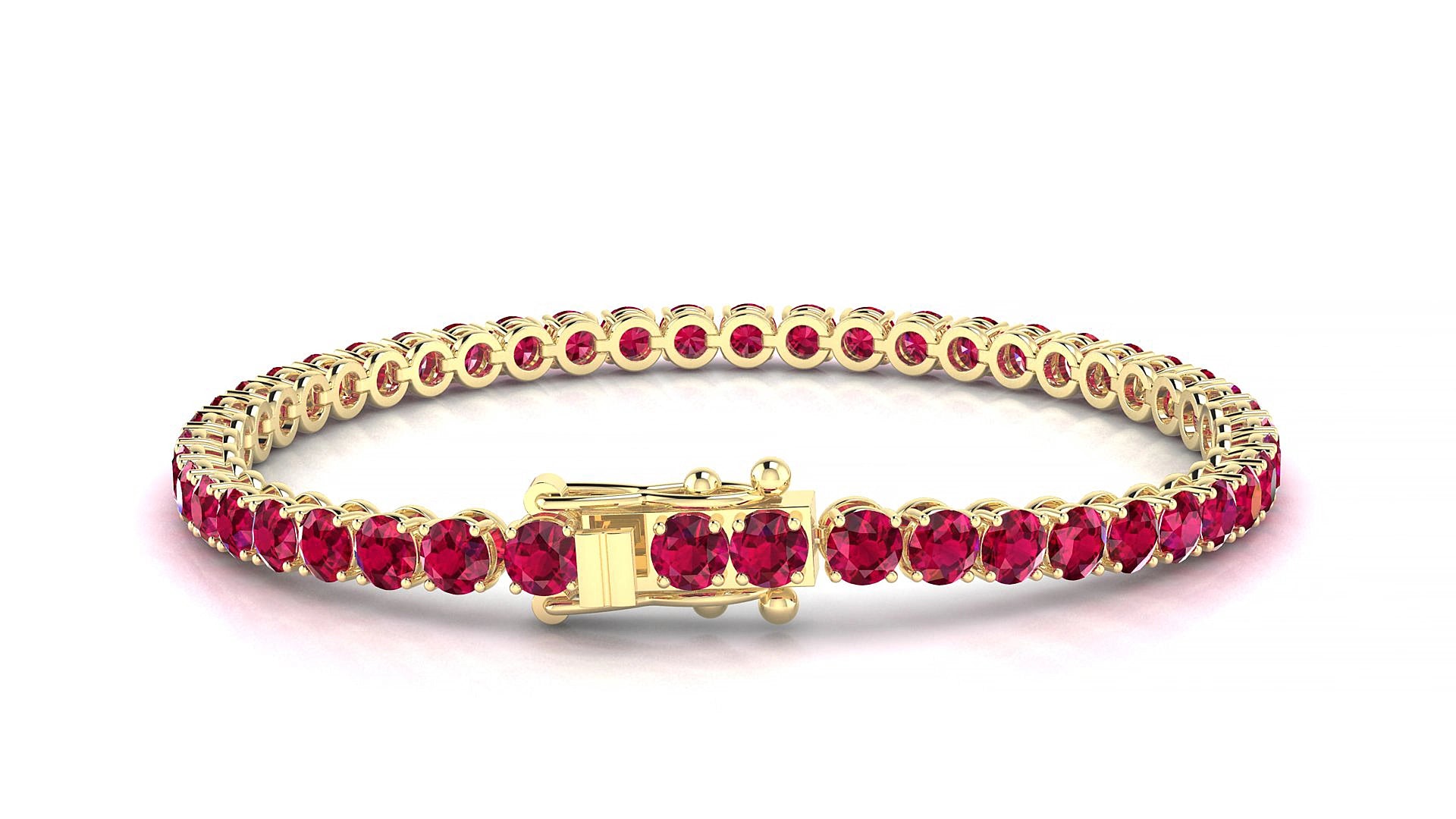 Firenze | 18k Yellow Gold 3.4 mm Round Natural Ruby 16 cm Tennis Bracelet