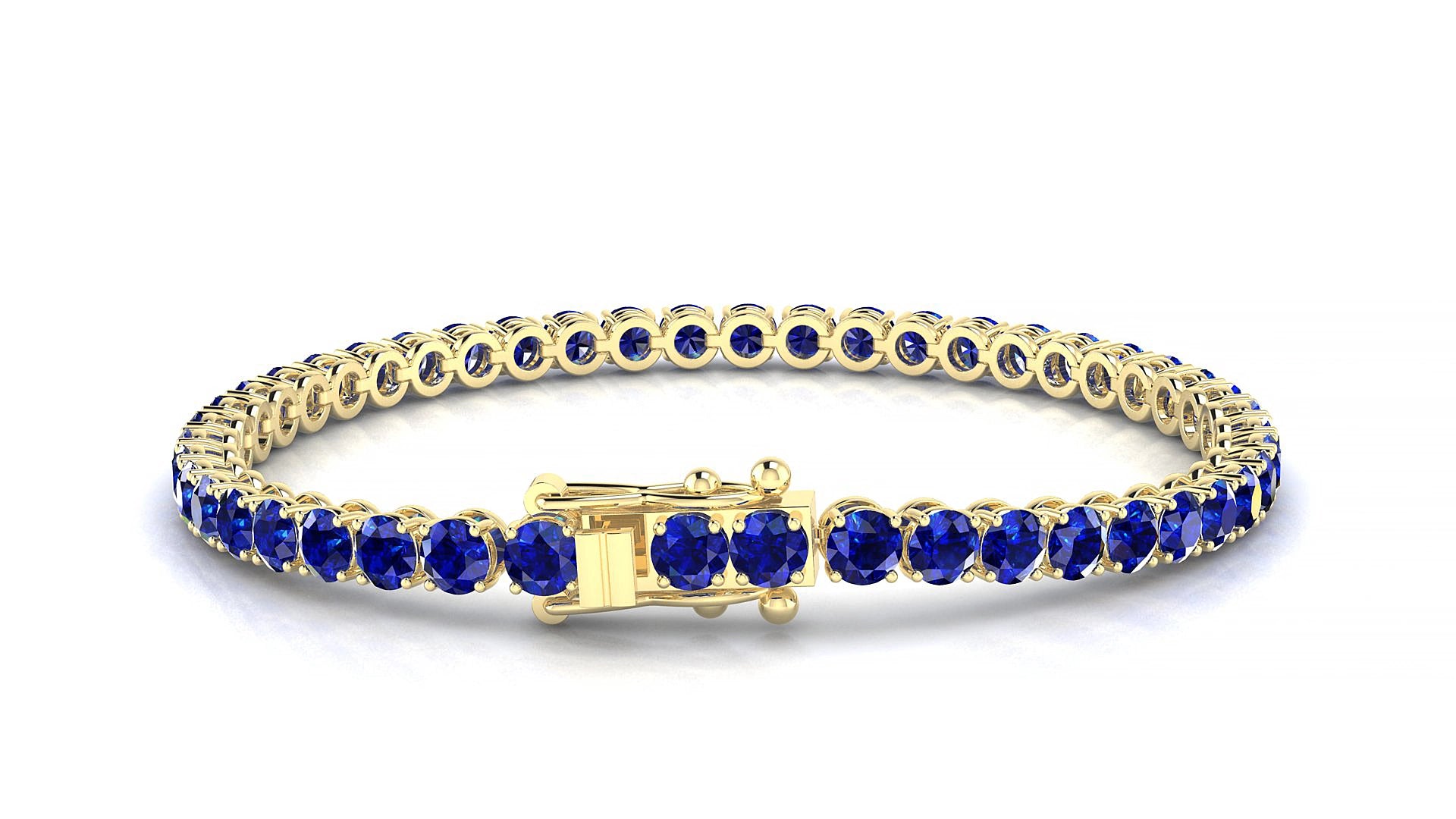 Firenze | 18k Yellow Gold 3.4 mm Round Natural Sapphire 16 cm Tennis Bracelet