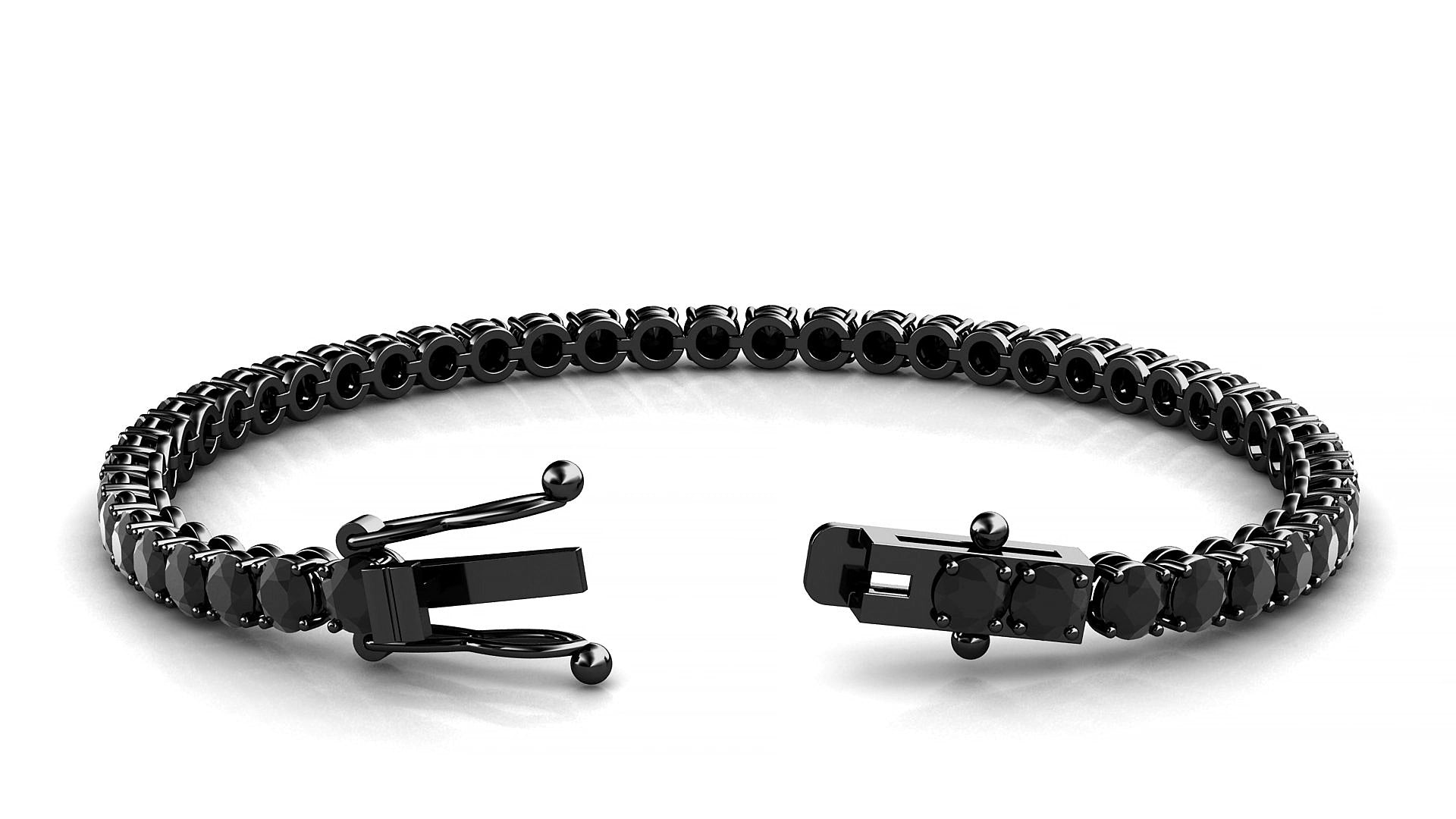 Firenze | 18k Black Gold 3.4 mm Round Natural Black Diamond 19 cm Tennis Bracelet