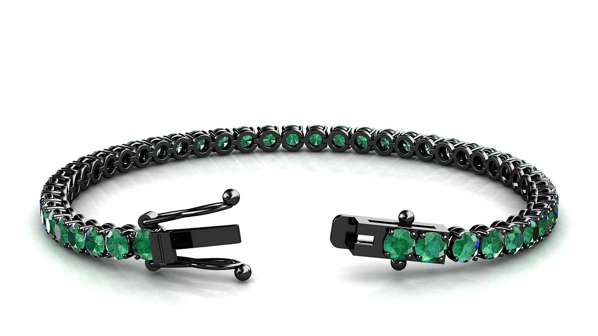Firenze | 18k Black Gold 3.4 mm Round Natural Emerald 18 cm Tennis Bracelet